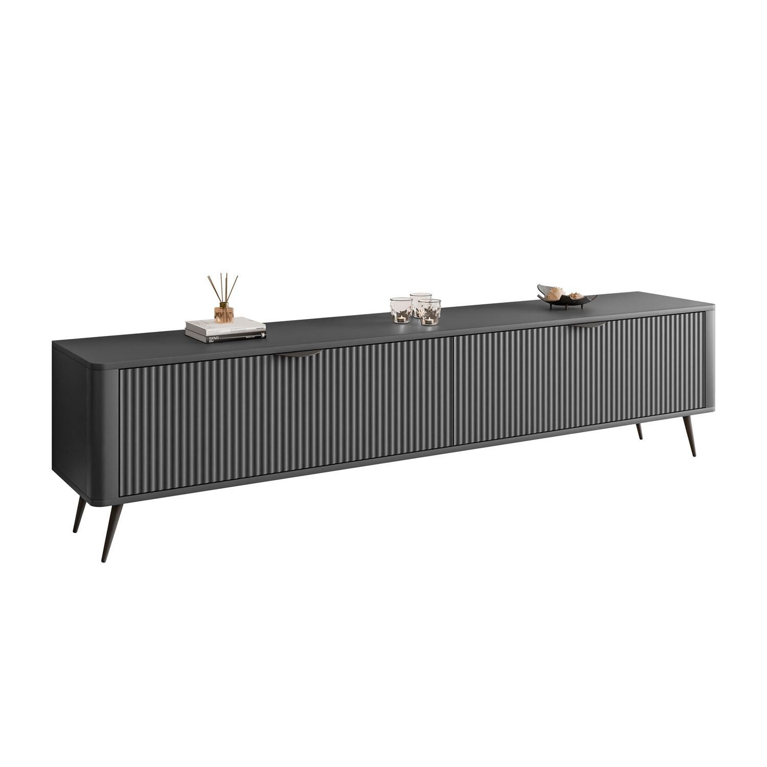 ALLHOUSE24 TV-Schrank DIAMO 200 cm mit geriffelten Fronten und Metallbeinen TV Lowboard (1x TV Schrank) Breite 200 cm