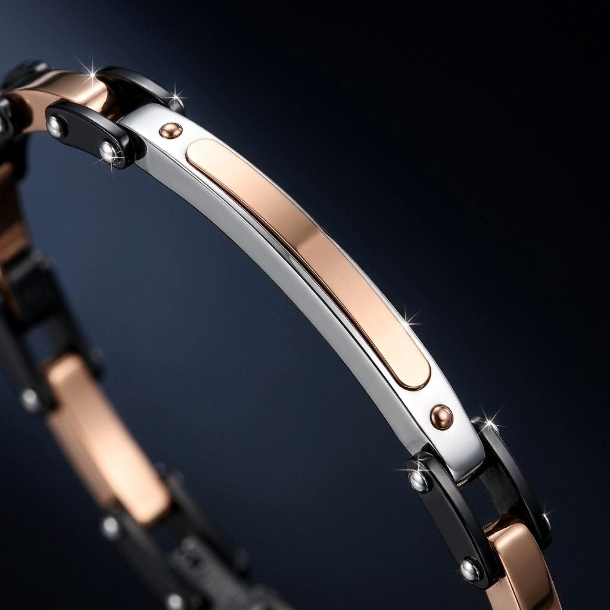 UNIQAL.de Edelstahlarmband ENZO KERAMIK ROSEGOLD – Tiefschwarz trifft Roségold (inspiriert von exklusivem Uhrendesign, Handgefertigt in Deutschland · inkl. hochwertiger Schmuckverpackung), Kratzbeständige Keramik · Wasserbeständig · Hautfreundlich