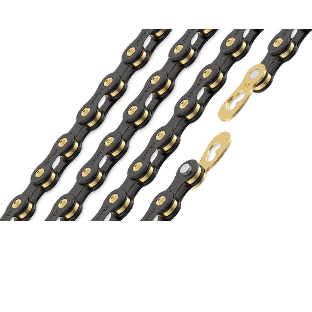 Connex Fahrradkurbel Connex 12sB Fahrradkette 12-fach 126 Glieder Schwarz/Gold mit Kettensc