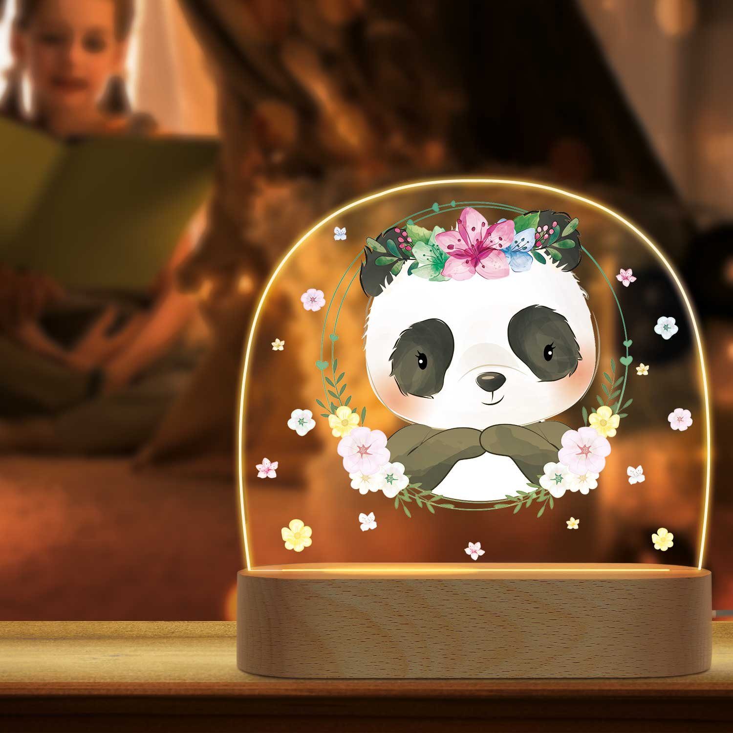 GRAVURZEILE LED Nachtlicht für Kinder, Beruhigend und Energiesparend - Blumen Design - Panda Blume, LED, 3 Lichtmodi: Warm- Kalt- und Mischweiß, Geschenk für Kinder & Baby
