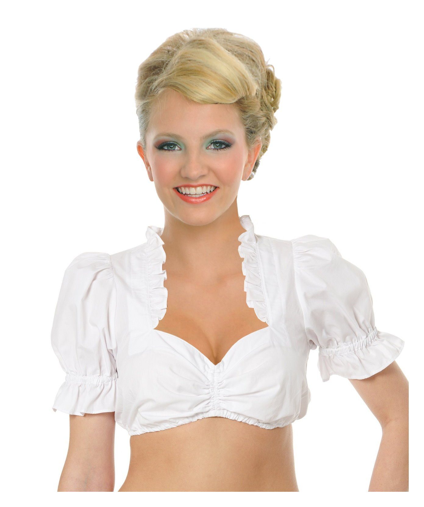 Moschen-Bayern Dirndlbluse Dirndlbluse Damen Trachtenbluse zum Dirndl Kurzarm mit Rüschen Weiß Trachtenbluse, Bluse, Rüschenbluse, Dirndlbluse