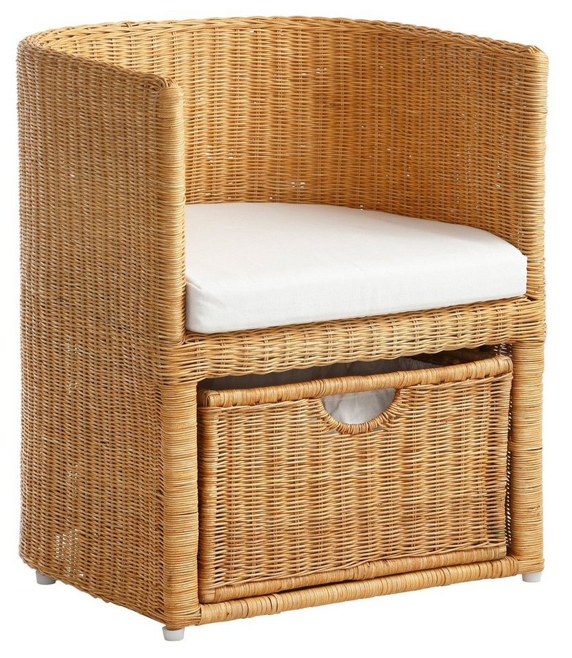 Home affaire Rattanstuhl »Blaxton«, inklusive eines Korbes und eines Sitzkissens, aus Rattangeflecht, Breite 56 cm
