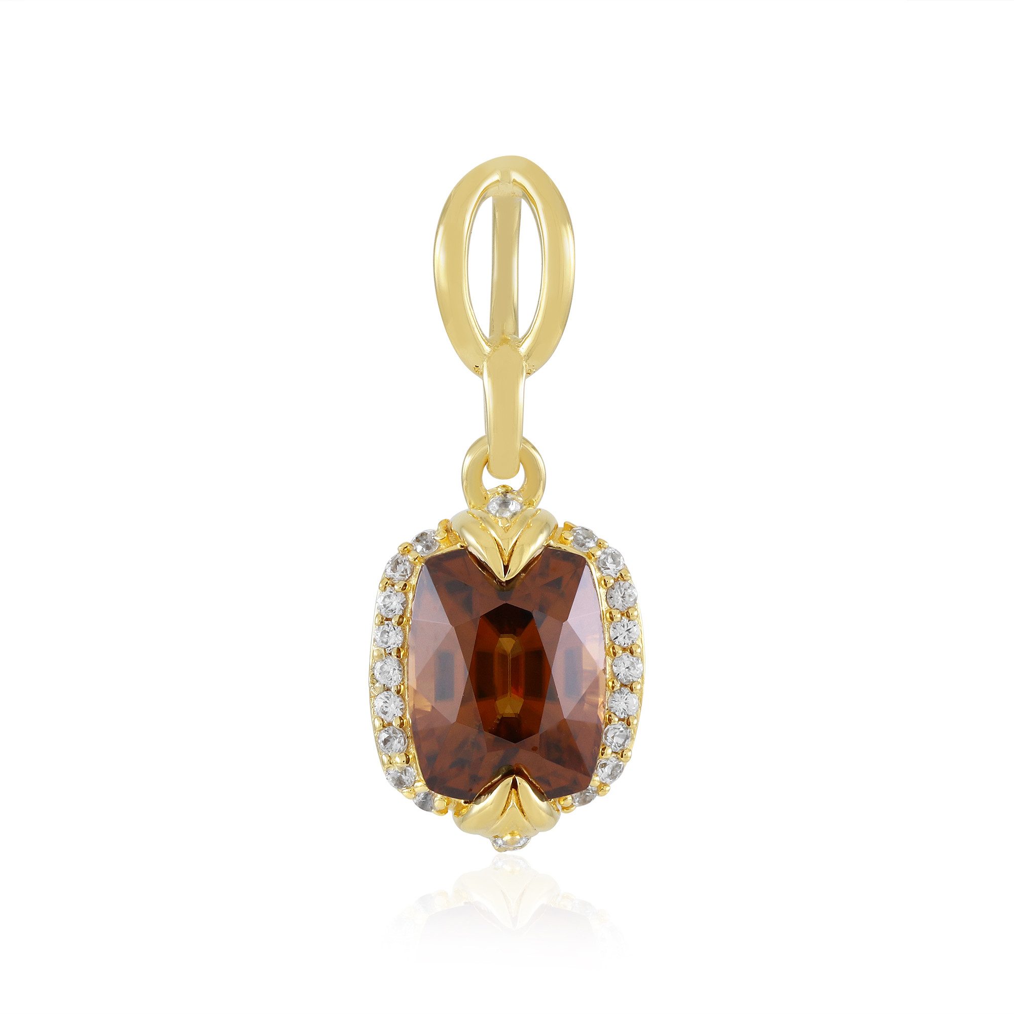Cavill Kettenanhänger Abendroter Zirkon 3,26 ct, vergoldet 925 Silber Anhänger rechteckig (1-tlg)