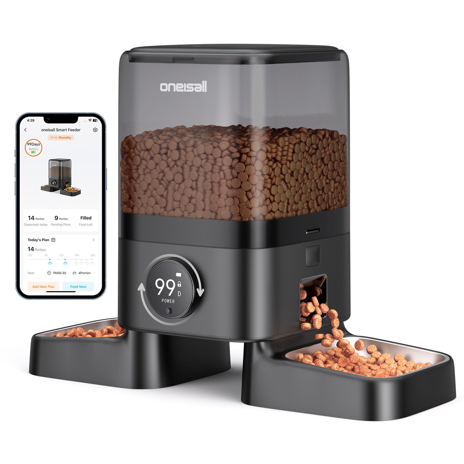 Purpurra Katzen-Futterautomat Oneisall Kabellos mit 100-Tage-Betriebszeit APP-Steuerung, 3L /5L