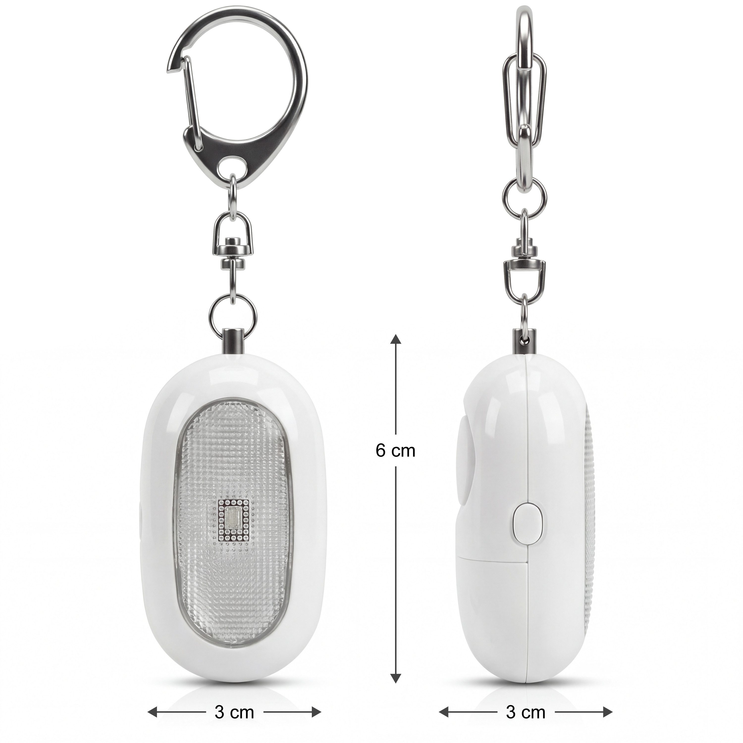 BEARWARE Persönlicher Alarm, Personenalarm, Schlüsselanhänger 125 dB, LED Licht Überfallmelder (Taschenalarm, Sirene, Auslösung per Splint, Taschenlampe, kompakt)