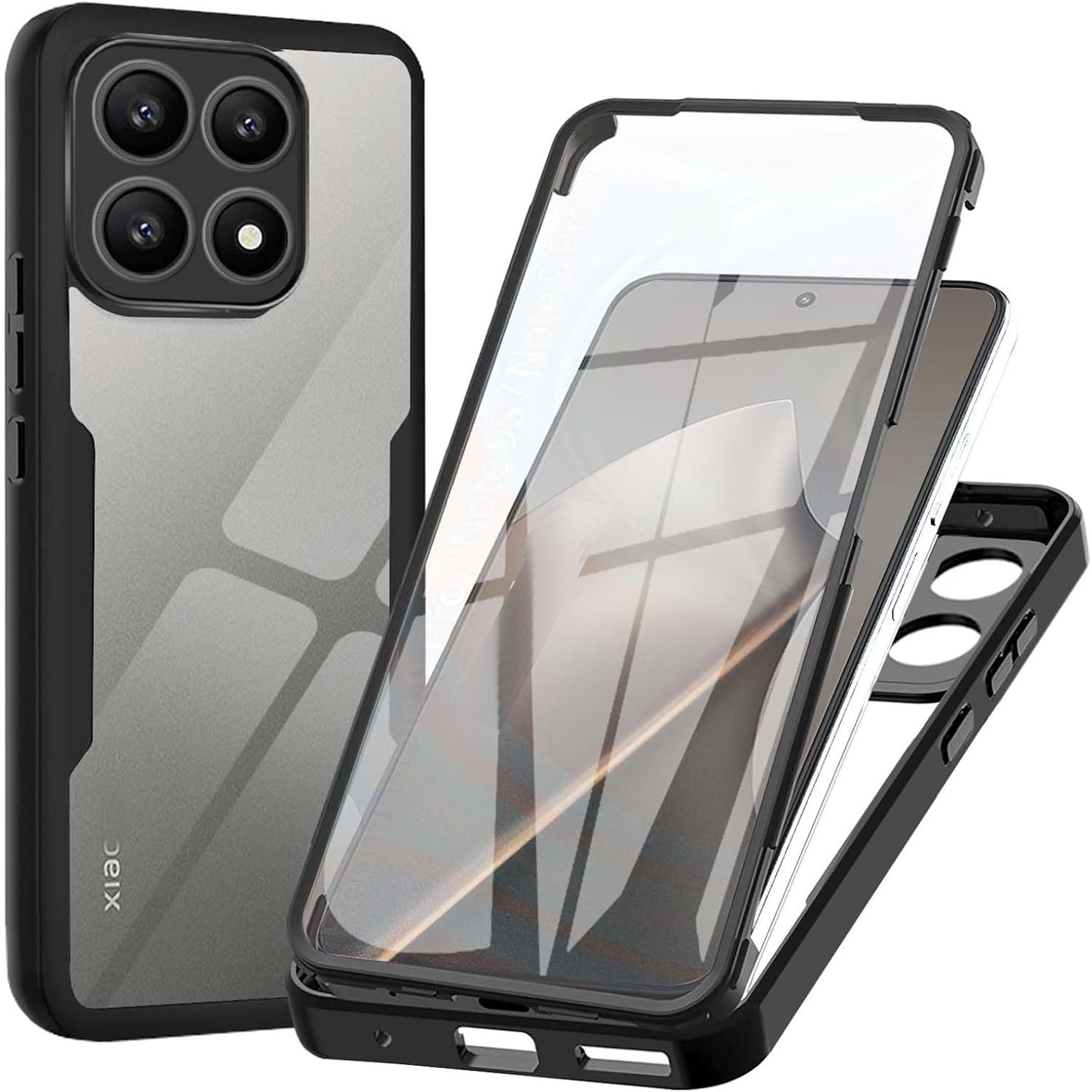 Wigento Handyhülle Für Xiaomi 15T Pro Full Body 360 Grad Acrylic Hybrid TPU Hülle Schwarz, 360 Grad Schutz, stoßdämpfend, robust