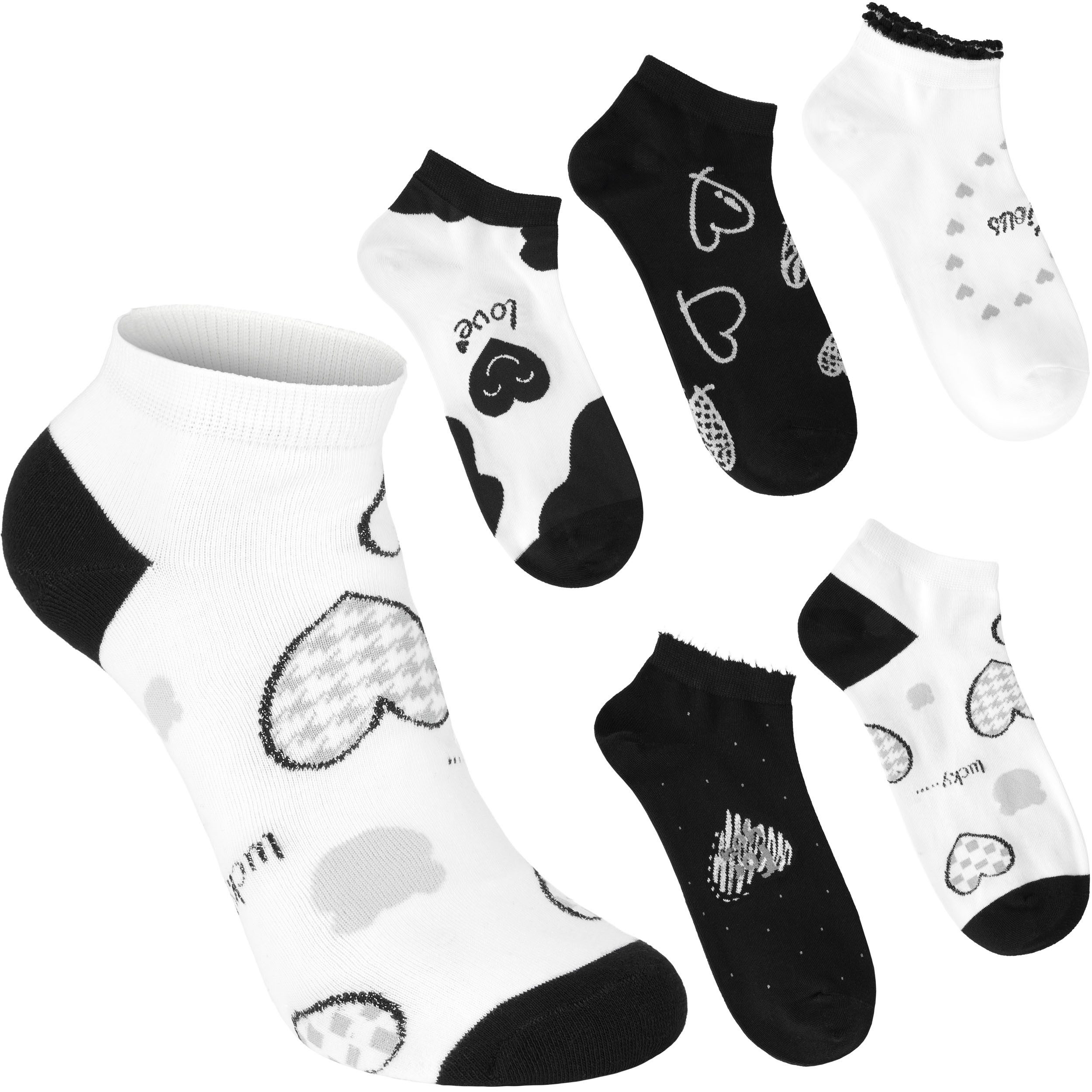 BRUBAKER Socken Lustige Damensocken - Lucky Love (Knöchelsocken mit Herzen, 5-Paar, Kuschelsocken Geschenk Set für Frauen mit Herzmotiven) Kurze Sneakersocken mit Baumwolle - Weich und Kuschelig