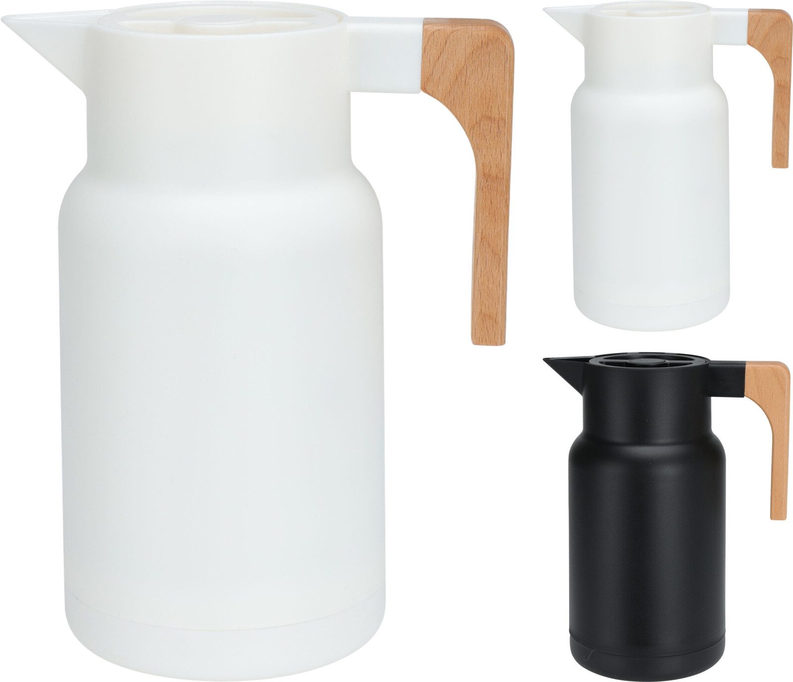 Koopman Kaffeekanne Isolierkanne 1 L Thermoskanne Kunststoff 2 Farben, (1-St), 1L, 2 Farben zur Auswahl, Bambusgriff