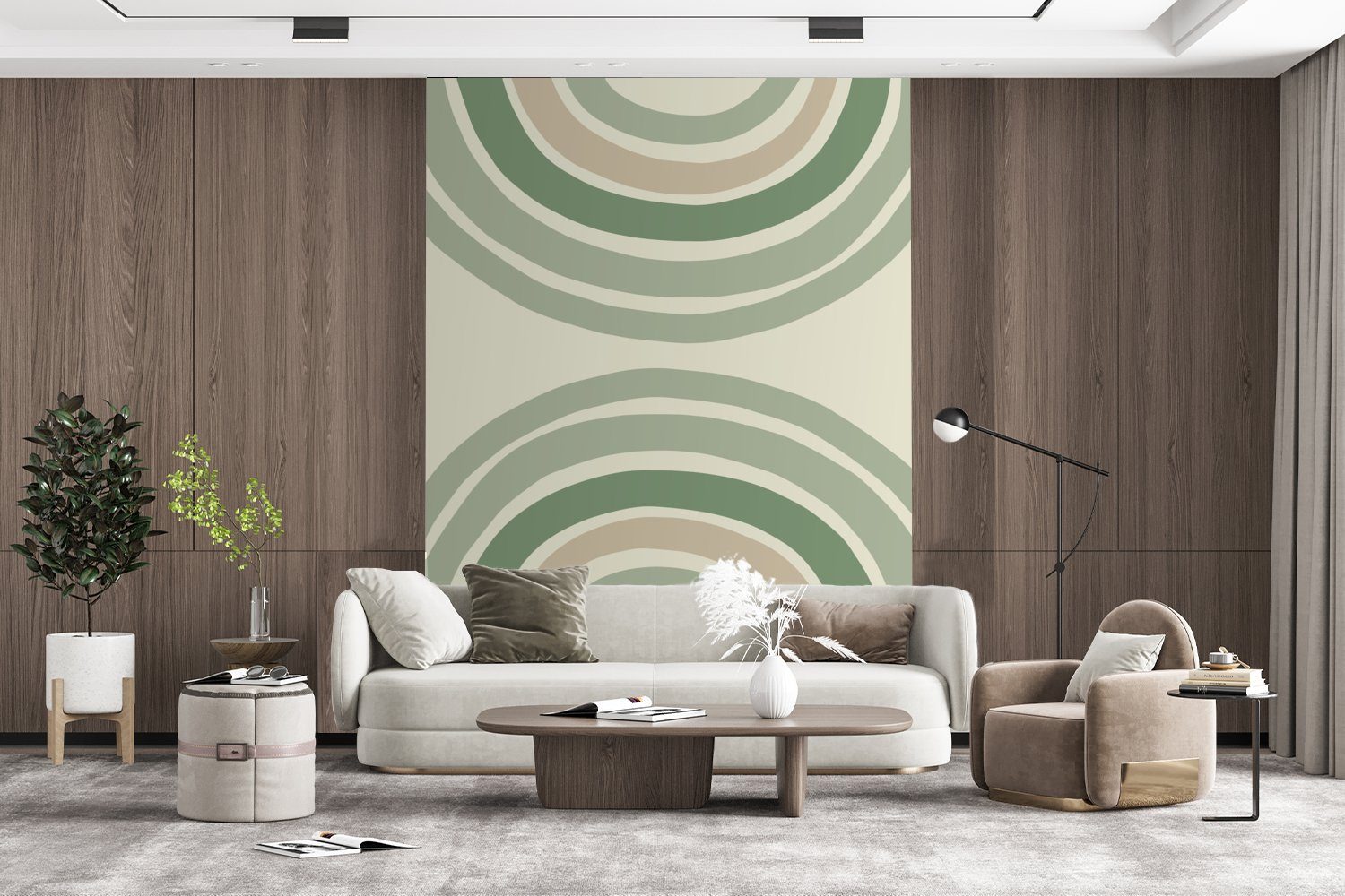 Montagefertig - Wohnzimmer, Matt, - MuchoWow Regenbogen für bedruckt, - Tapete St), Grün Kreise Vinyl Formen, (4 Wandtapete Fototapete