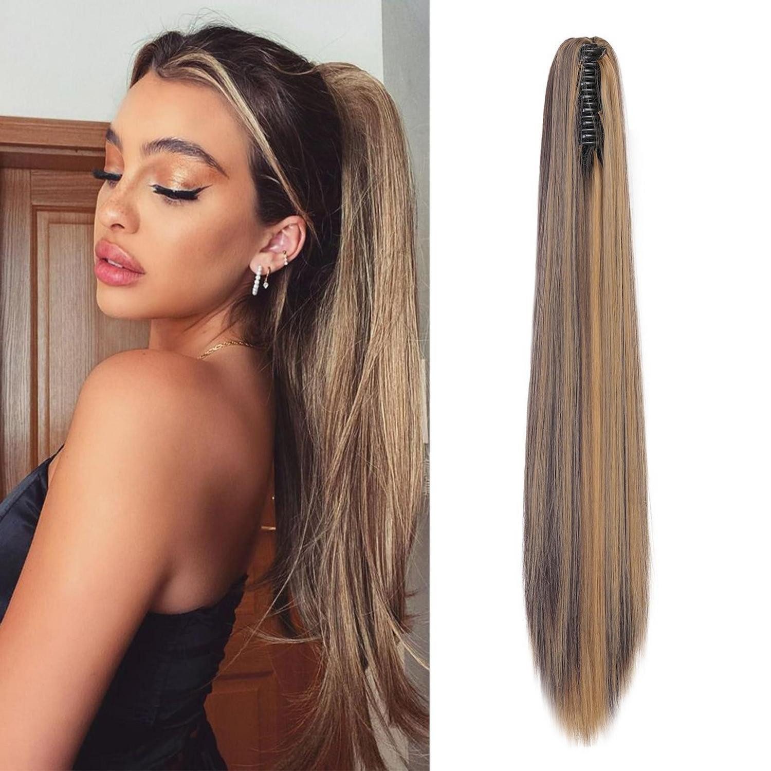 Kunsthaar-Extension Ponytail Extensions Pferdeschwanz 55 cm 130g Dunkelblond&Mittel braun