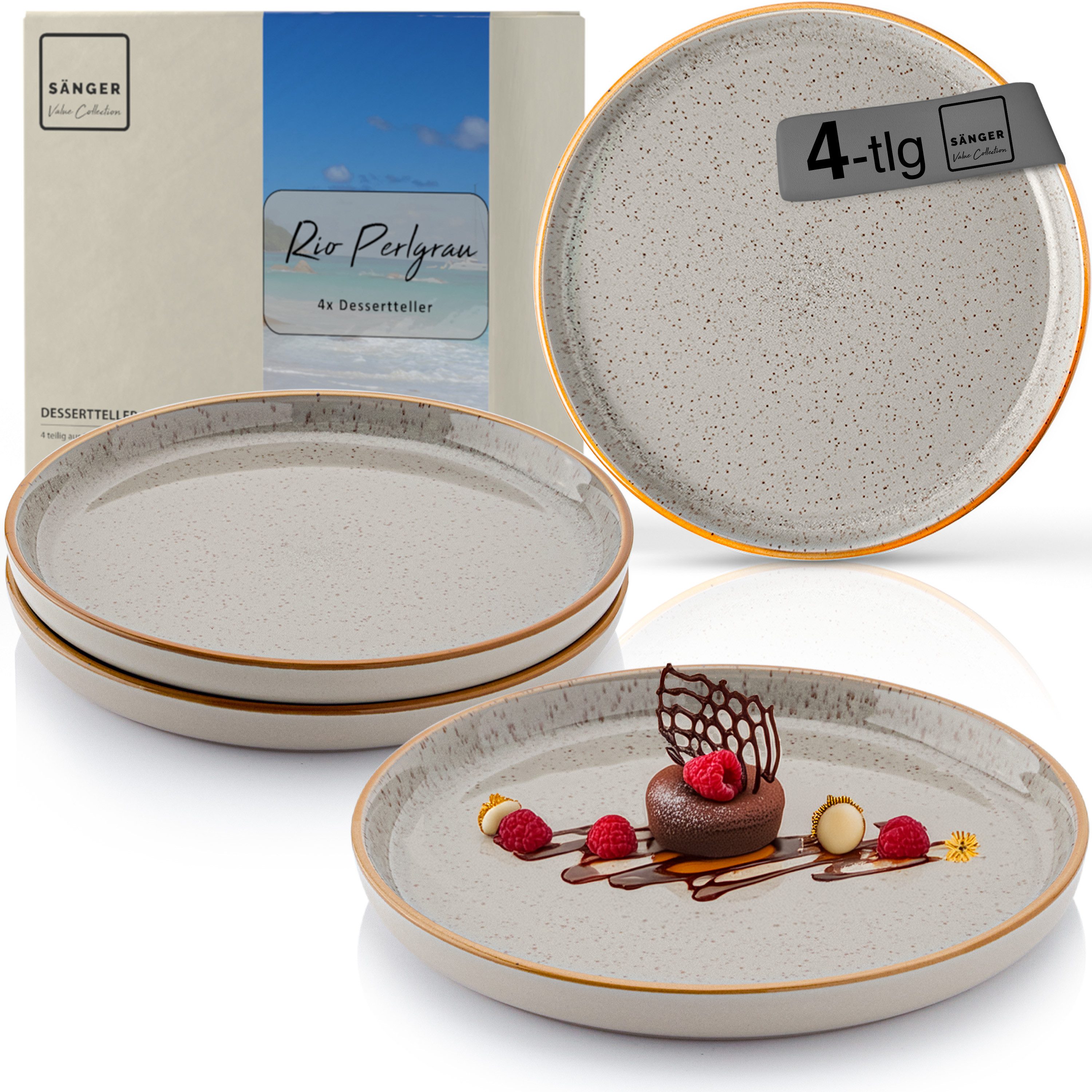 SÄNGER Тарелки Rio, (4 St), Rio Perlgrau, 4x Десертная тарелка, Steingut, Handmade, VALUE COLLECTION