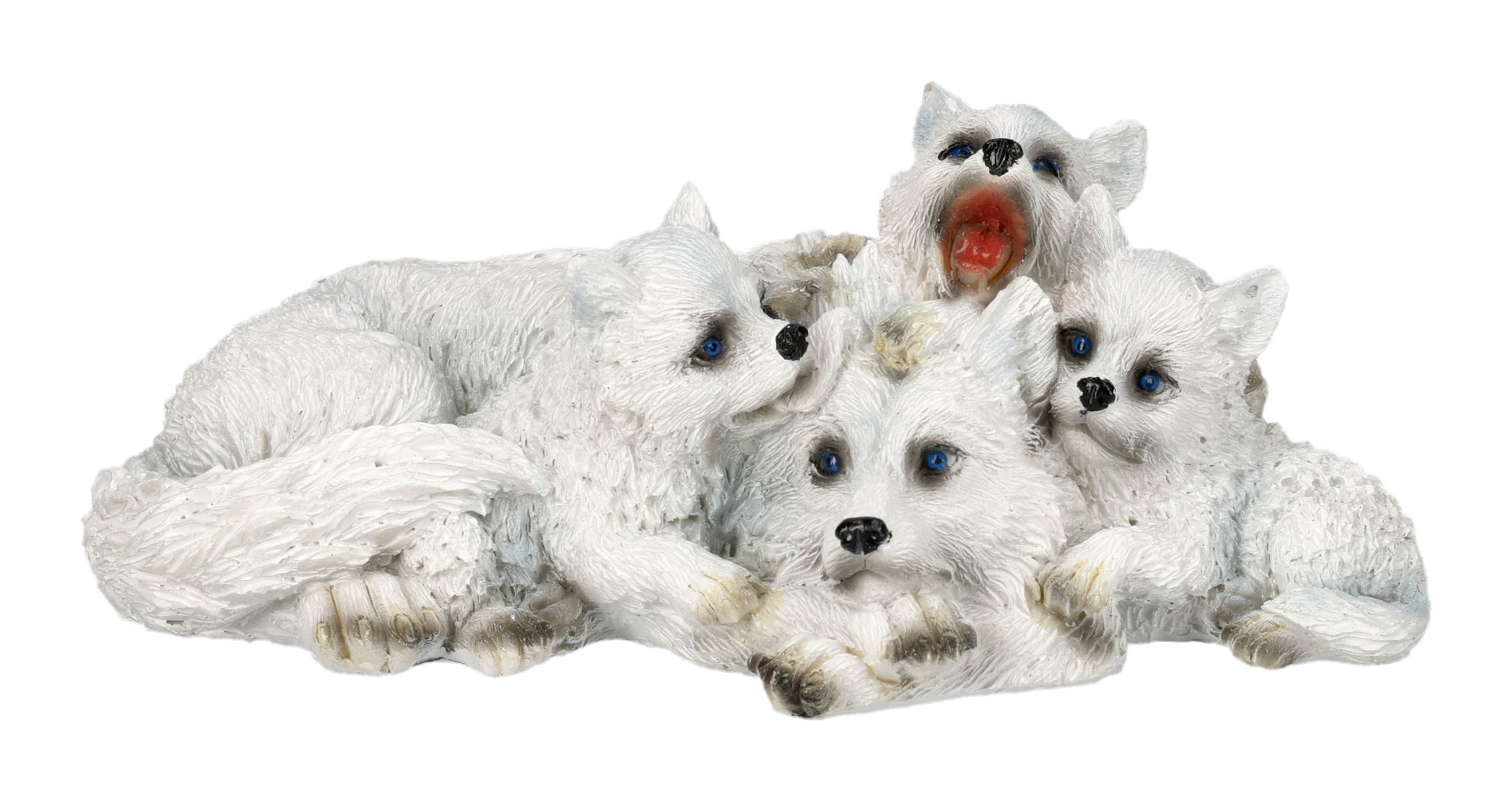 Figuren Shop GmbH Tierfigur Wolfsfamilie Figur – Wolf Statue mit Welpen Skulptur 15.5cm Dekoration