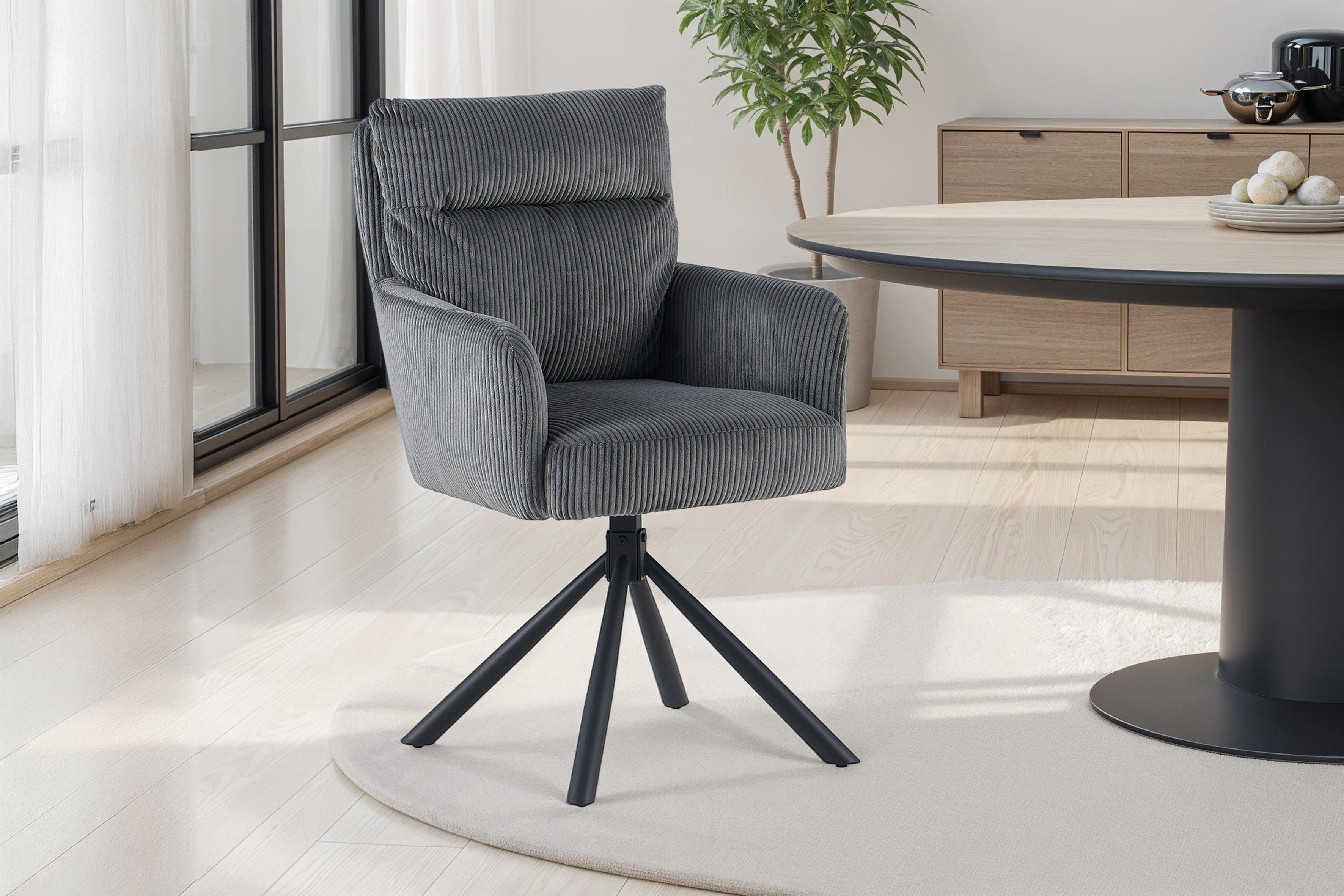 OTTO home Esszimmerstuhl Justin (Set, 2 St), gemütlicher Sessel mit Taschenfederkern, 360 Grad drehbar, Grob - Cord