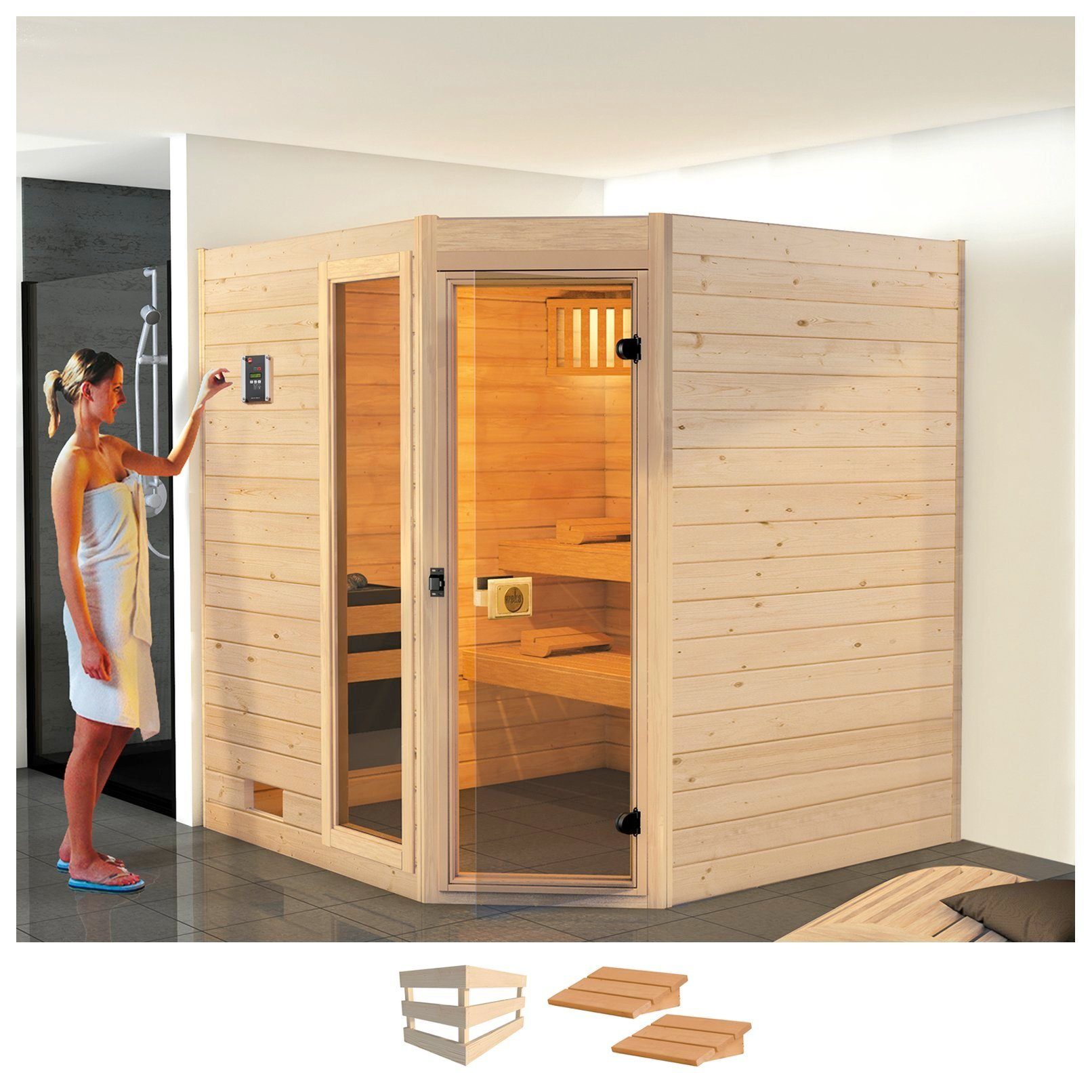 weka Sauna »Valida«, BxTxH: 189 x 172 x 204 cm, 38 mm, ohne Ofen