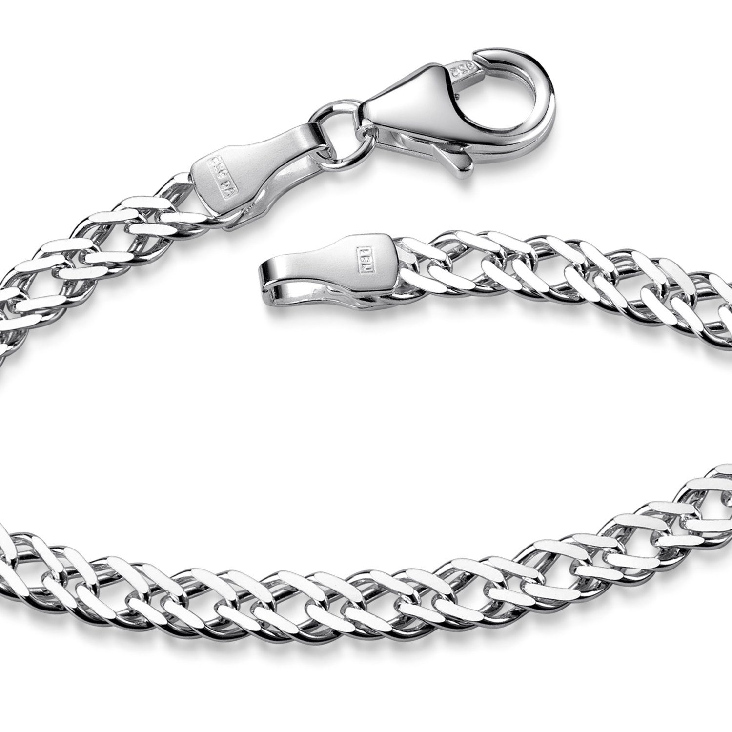 Materia Armkette Damen Silber Zwillings-Panzerkette 3,9mm SA-136, 925 Sterling Silber, rhodiniert