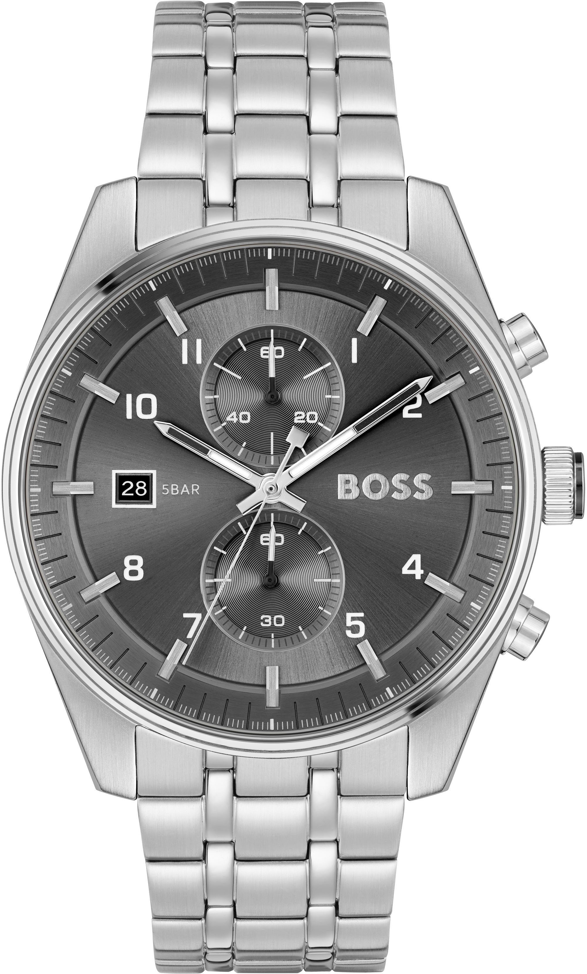 BOSS Chronograph SKYTRAVELLER, Quarzuhr, Herrenuhr, Armbanduhr, Stoppfunktion, Datum