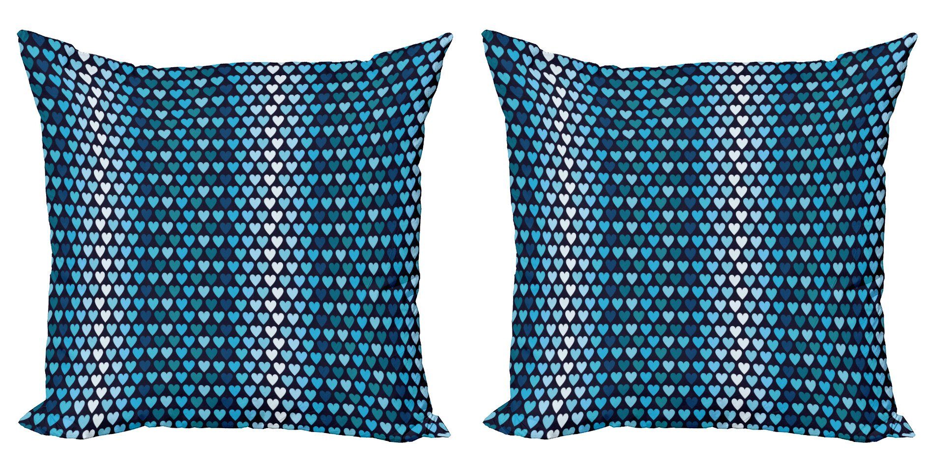 Modern getönten Blau Geometrisch Digitaldruck, Accent Abakuhaus Shapes Herz Stück), (2 Kissenbezüge Doppelseitiger
