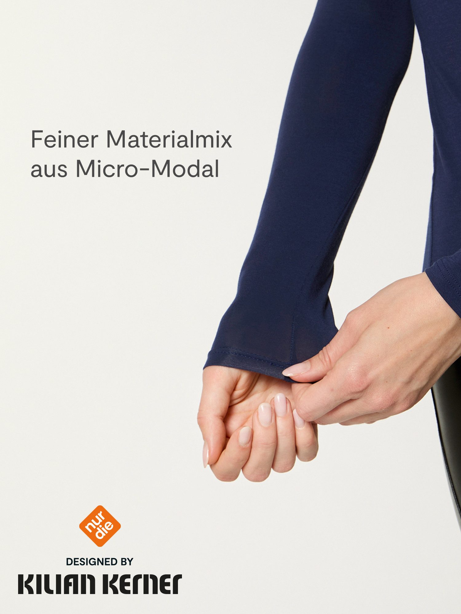 Nur Die Longsleeve NUR DIE X KILIAN KERNER Damen Langarmshirt Micromodal Glitzerabschluss weiche, atmungsaktive Fasern - Glitzer-Effekt am Ausschnitt