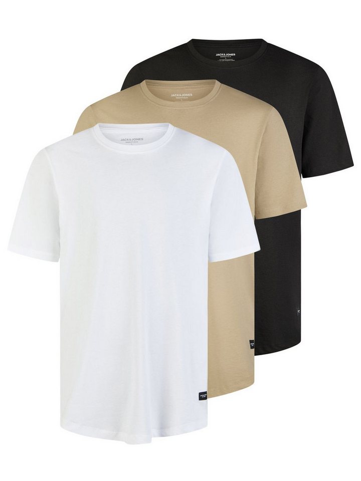 Jack & Jones T-Shirt Herren Basicshirt JJENOA 3er Pack Regular Fit (Vorteilspack, 3-tlg) Kurzarm Tee Shirt mit Rundhalsausschnitt aus 100% Baumwolle