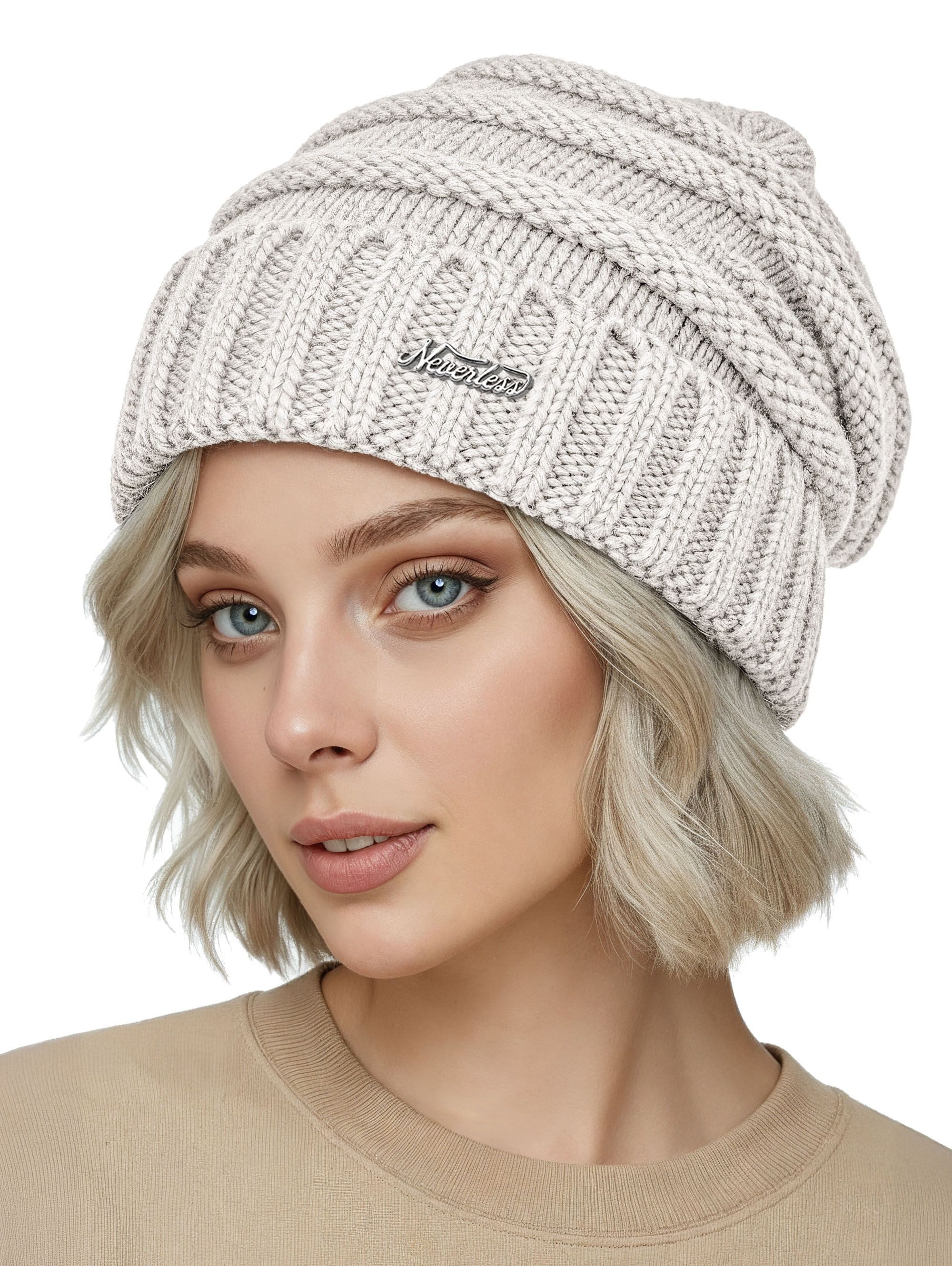 Neverless Strickmütze Damen Strickbeanie Slouchy Strickmütze ohne Bommel Wintermütze