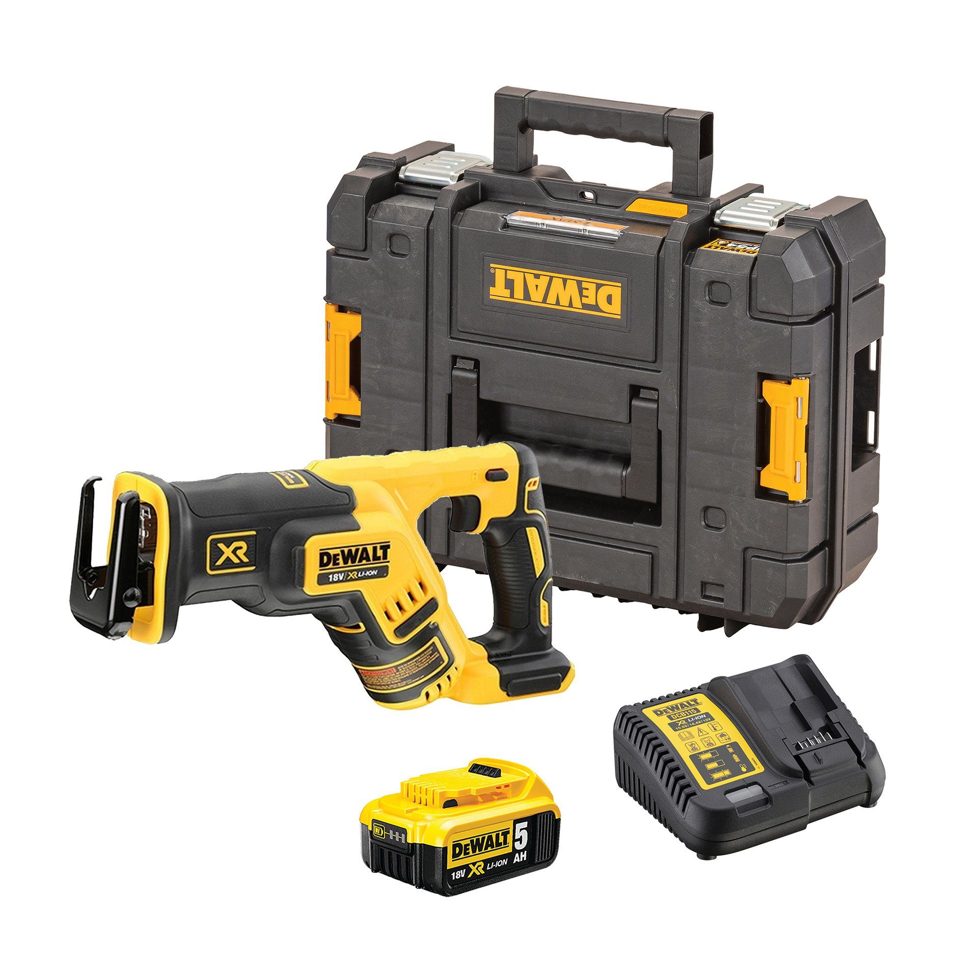 DeWalt Akku-Säbelsäge Set DCS367NT-XJ (bürstenlos) 18V, inkl. DCB115 Schnellladegerät (10,8-18Volt) und 1x DCB184 18V/5Ah