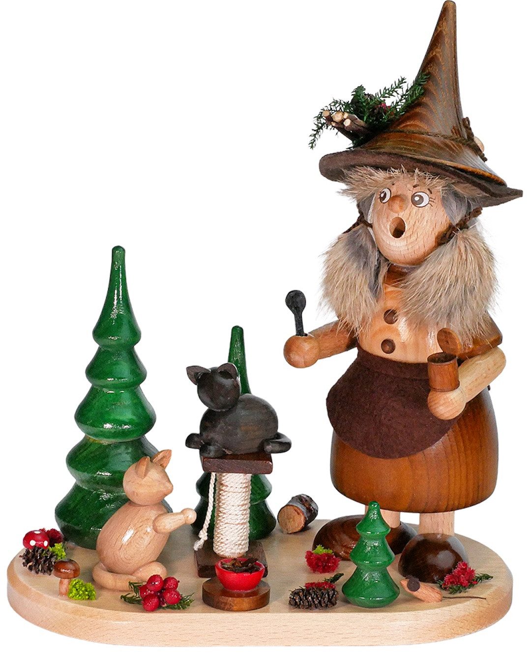 DWU - Drechselwerkstatt Uhlig Räuchermännchen DWU Räucherfrau Wichtelfrau Katzenfreundin, (1 St), Handarbeit aus dem Erzgebirge