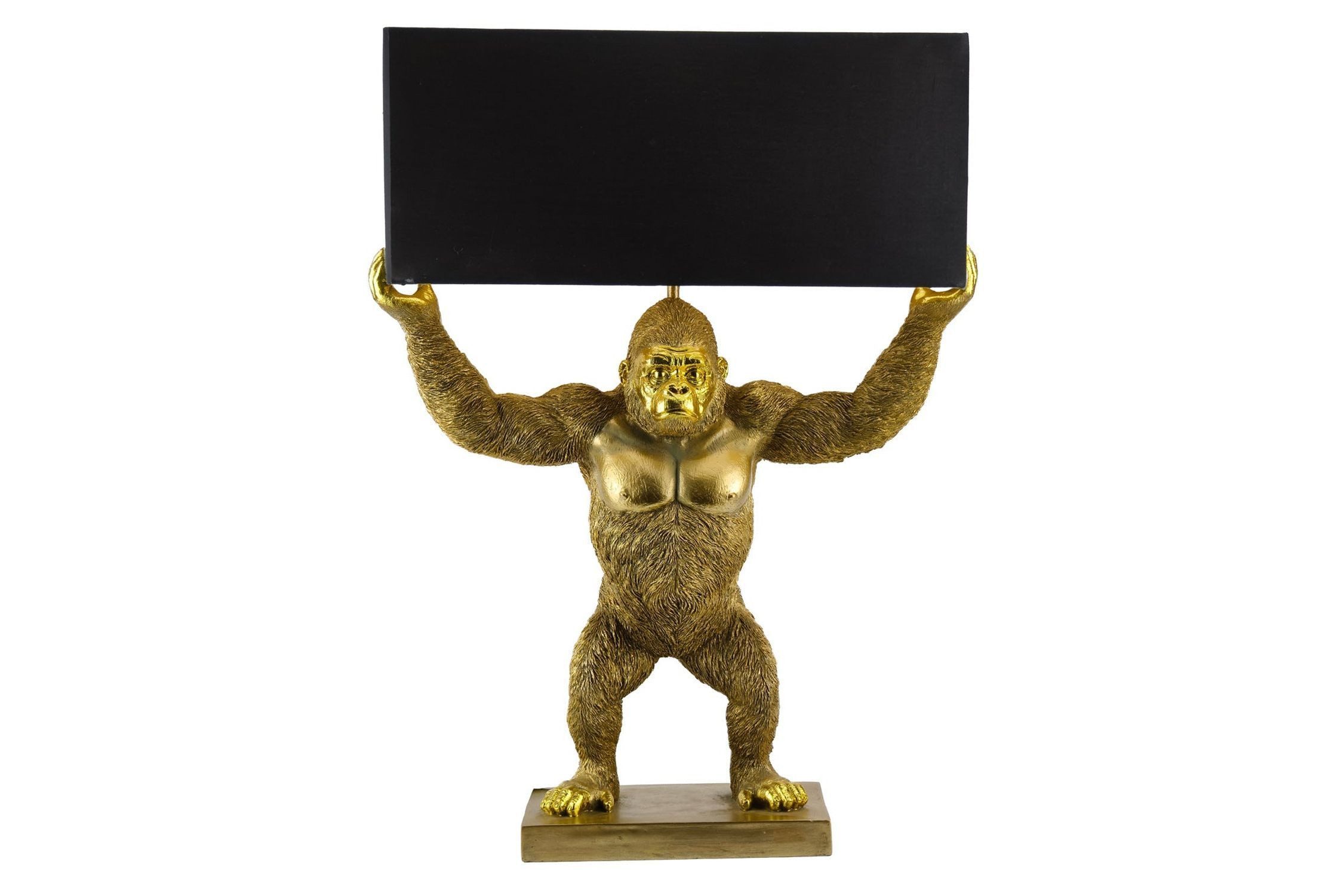Licht-Erlebnisse Tischleuchte NORCIA, ohne Leuchtmittel, Schwarz Gold 50 cm hoch Affenstatue Handarbeit Polyresin Stoff E27