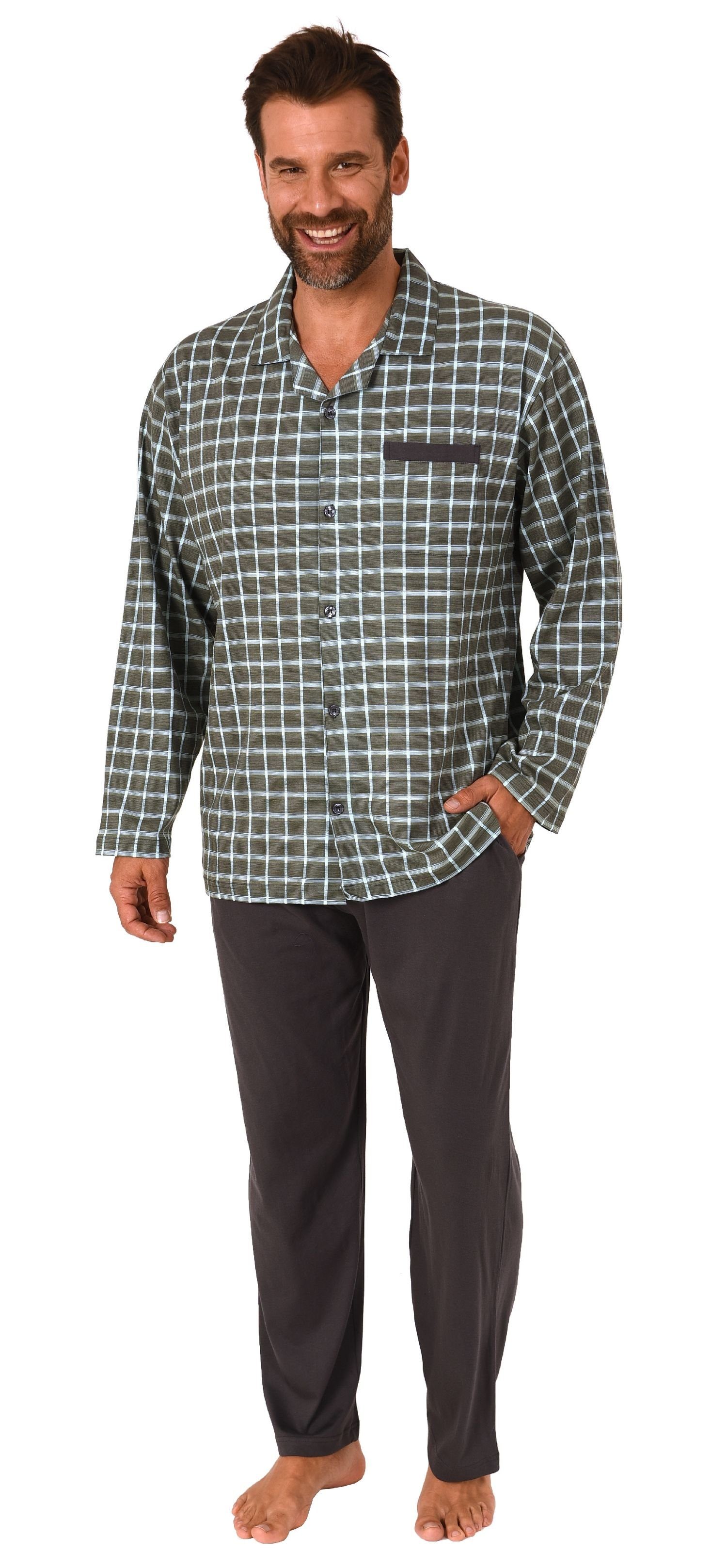 Normann Pyjama Herren Pyjama zum durchknöpfen in Karo Optik - auch in Überg günstig online kaufen