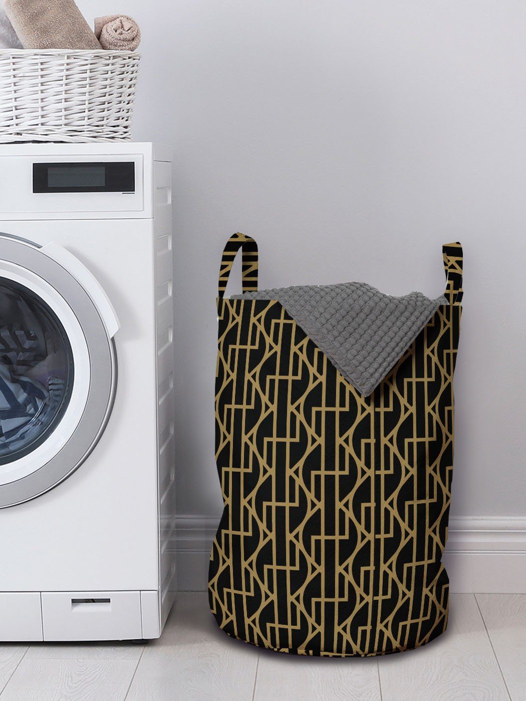 Kordelzugverschluss Abakuhaus Zigzags mit Waschsalons, Griffen Serien Grafik Wäschekorb für Gitter Wäschesäckchen