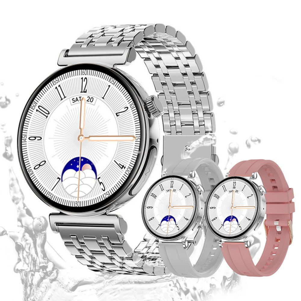 Valdus Damen's IP65 Wasserdicht Telefonfunktion Fitness-Tracker Elegant Smartwatch (3,25 cm/1,28 Zoll, Android/iOS), und austauschbarem weichem Silikonarmband, - 240 mAh mit EKG, SPO2, Temperatur und Schrittzähler