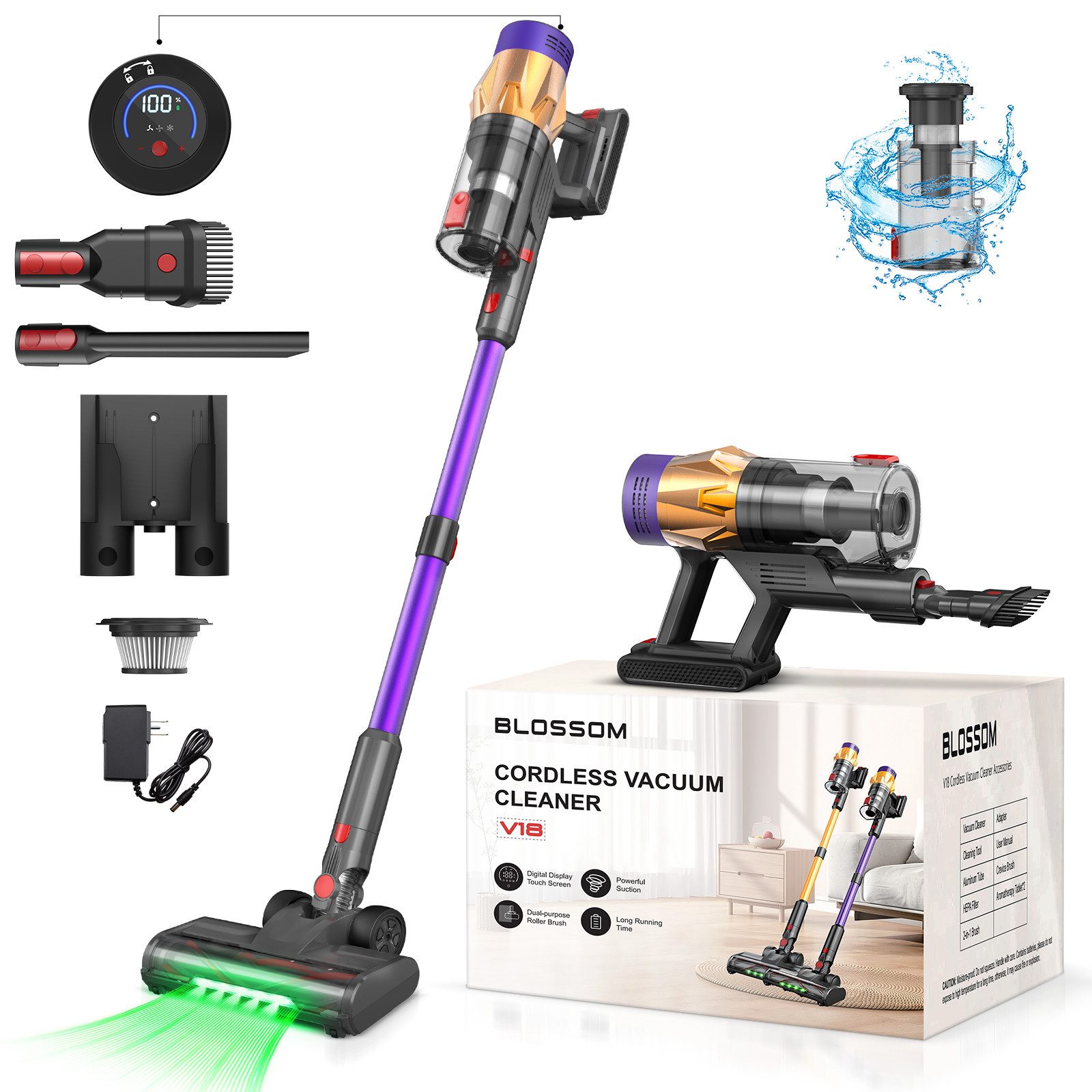 Blossom Stielstaubsauger V18, 550 W, beutellos, extraleise (75 dB)Staubbehaltervolumen1.5L