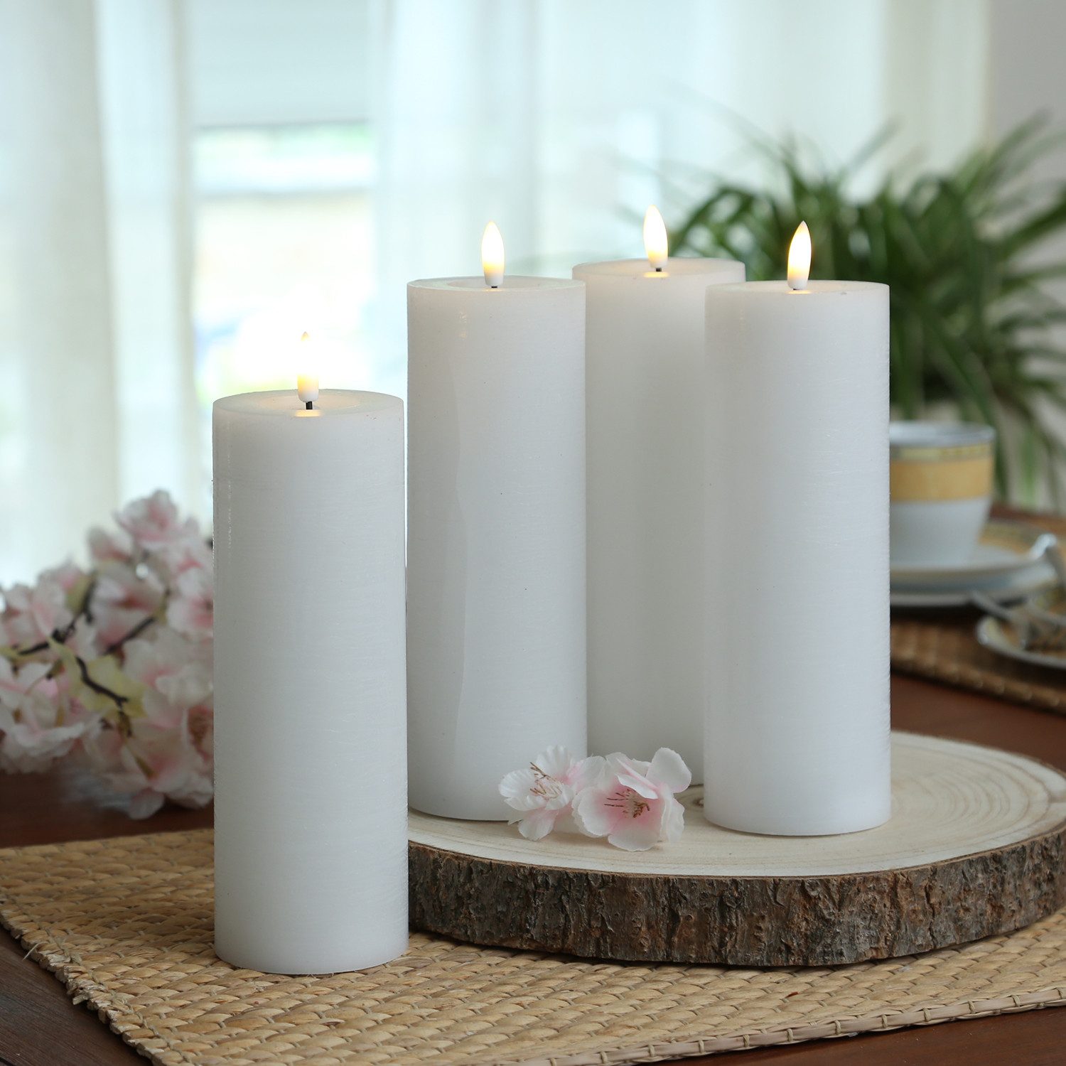 Adilina LED-Kerze Kerzenset LINA Rustik Optik für Adventskranz 7x20cm Timer weiß 4St, LED Classic, warmweiß (2100K bis 3000K)