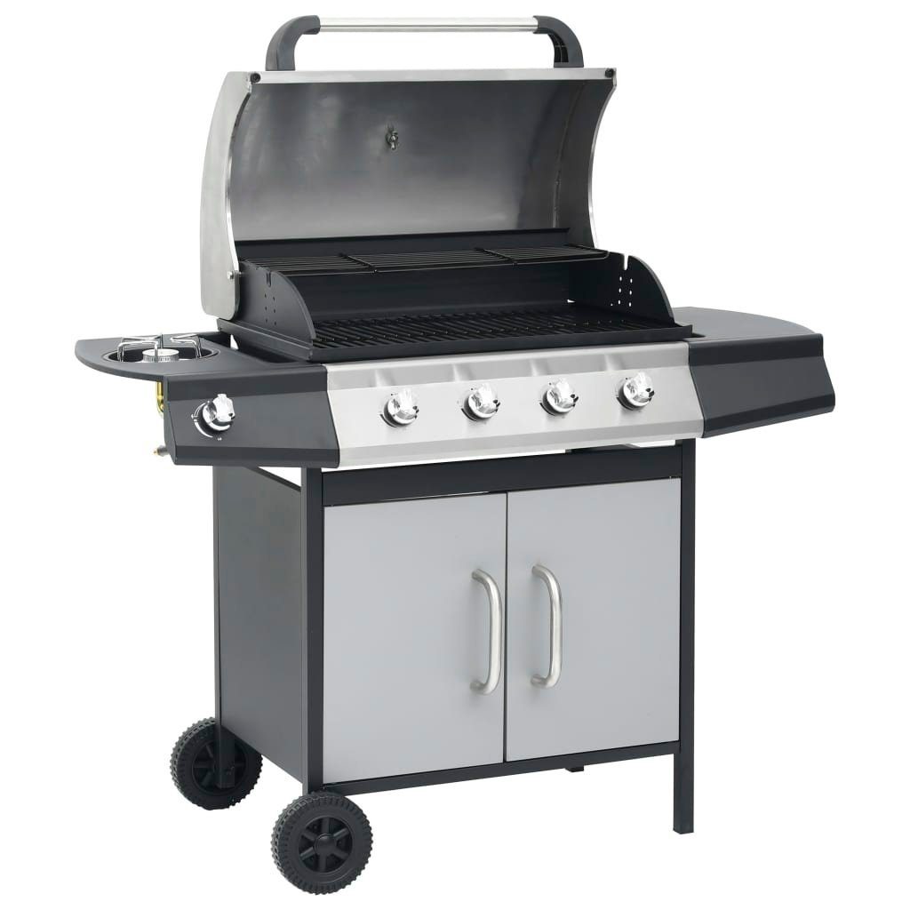 vidaXL Gasgrill Gasgrill 4+1 Flammen Schwarz und Silbern Stahl & Edelstahl