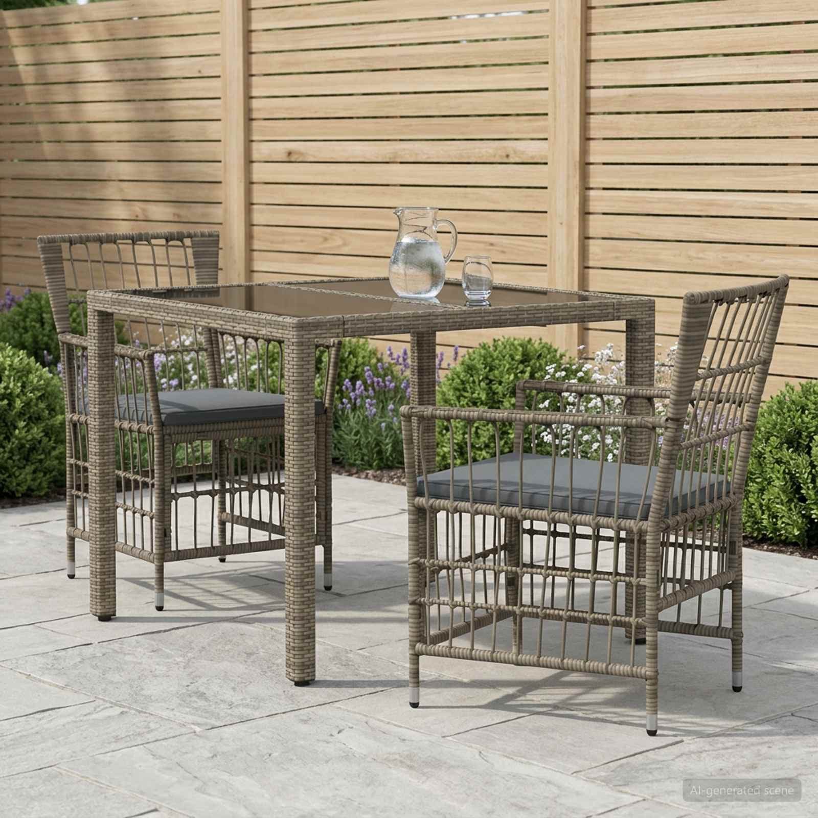 vidaXL Gartenlounge-Set Outdoor-Essgruppe 3 stk. Grau Poly-Rattan, (3-tlg)
