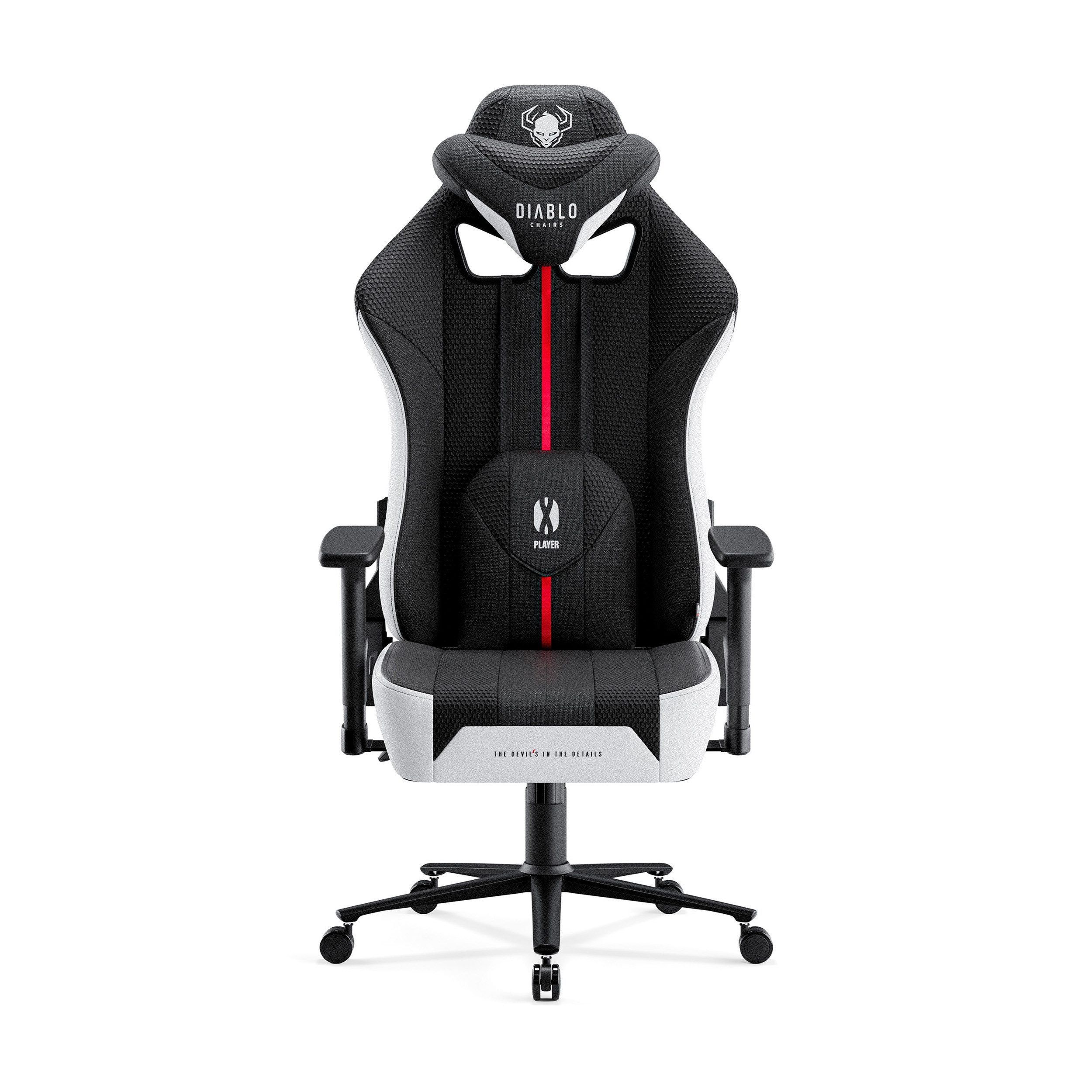 DIABLO CHAIRS Gaming-Stuhl X-Player 2.0 Stoff ergonomisch Honeycomb TiltTech 3D-Armlehnen (TiltTech System, Honeycomb, 3D-Armlehnen, 3 Größen: S/L/XL), Kopfstütze Lendenkissen Wippfunktion Metallbasis