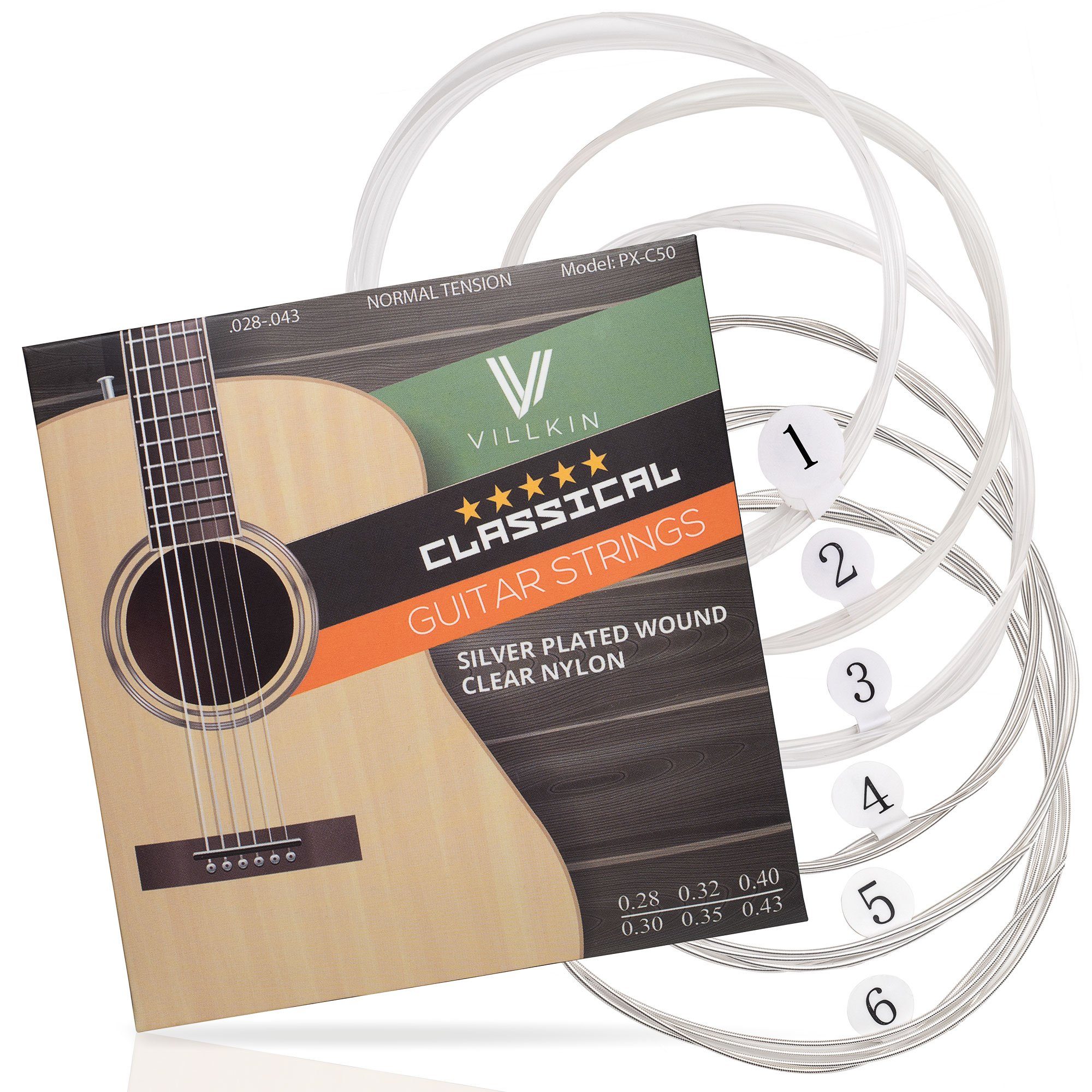 Villkin Saiten, Klassische Gitarrensaiten, Gitarrenstränge für Konzertgitarre, Hochwertige Materialien