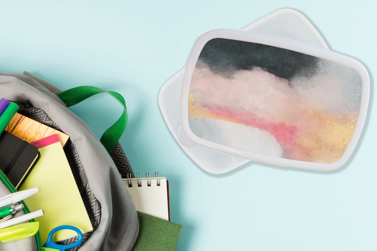 Malerei für Brotdose, für - Mädchen und Kunststoff, (2-tlg), Jungs Brotbox Kinder und Design, - Erwachsene, weiß Abstrakt MuchoWow Lunchbox