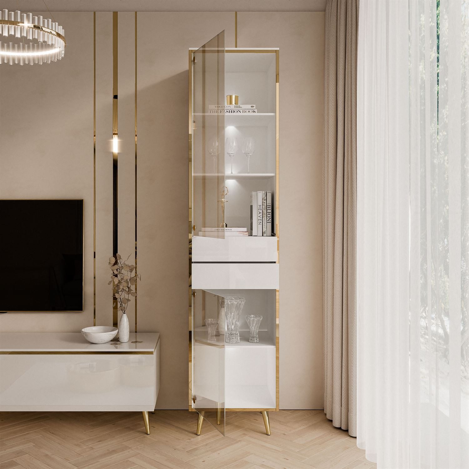 ALLHOUSE24 Vitrine PEONY Breite 45 cm Glasvitrine mit LED Beleuchtung weiß günstig online kaufen