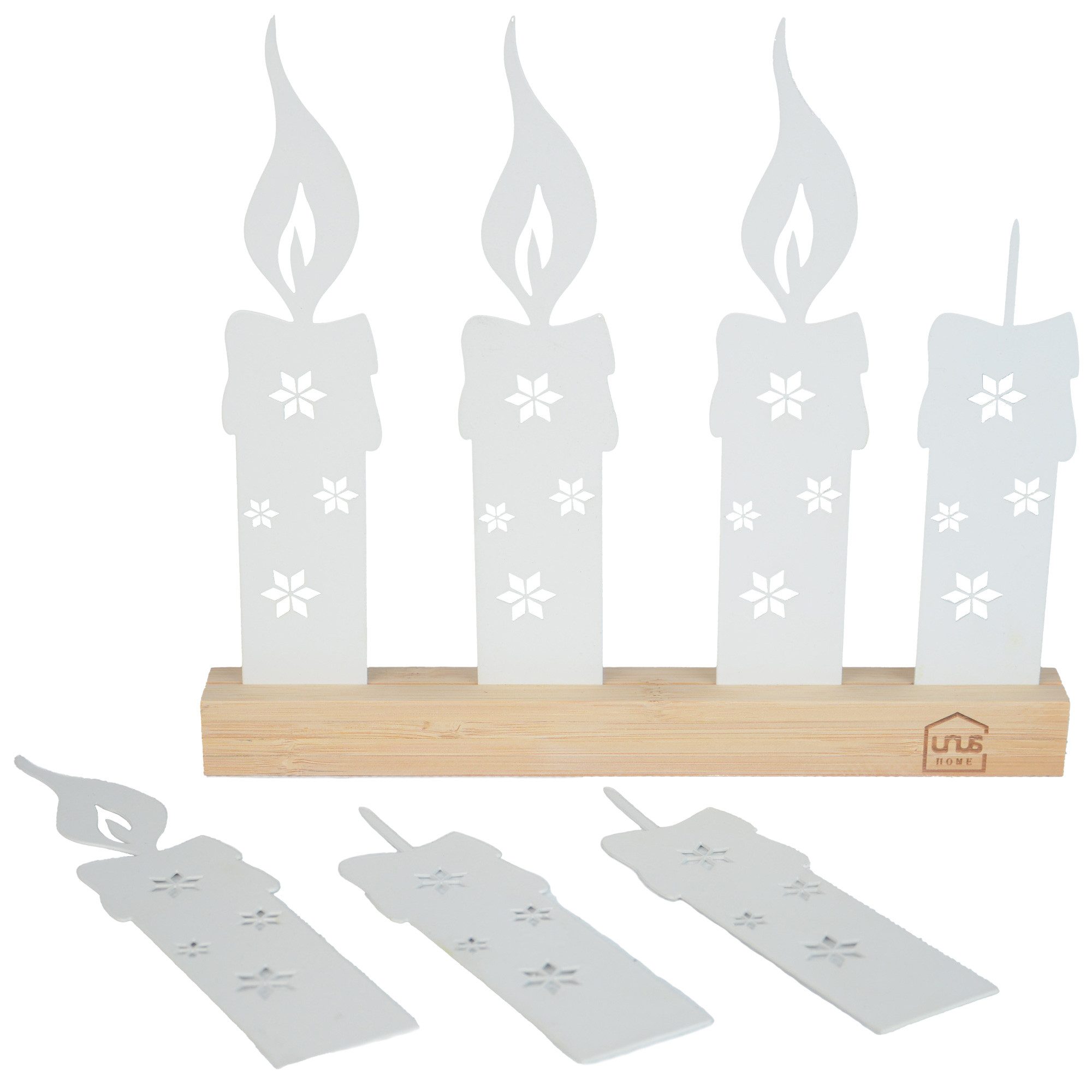 UNUS HOME Kerzenhalter Adventskerzen-Aufsteller (Weiß), Flexibler Adventskranz ohne Flamme Weihnachtsdeko