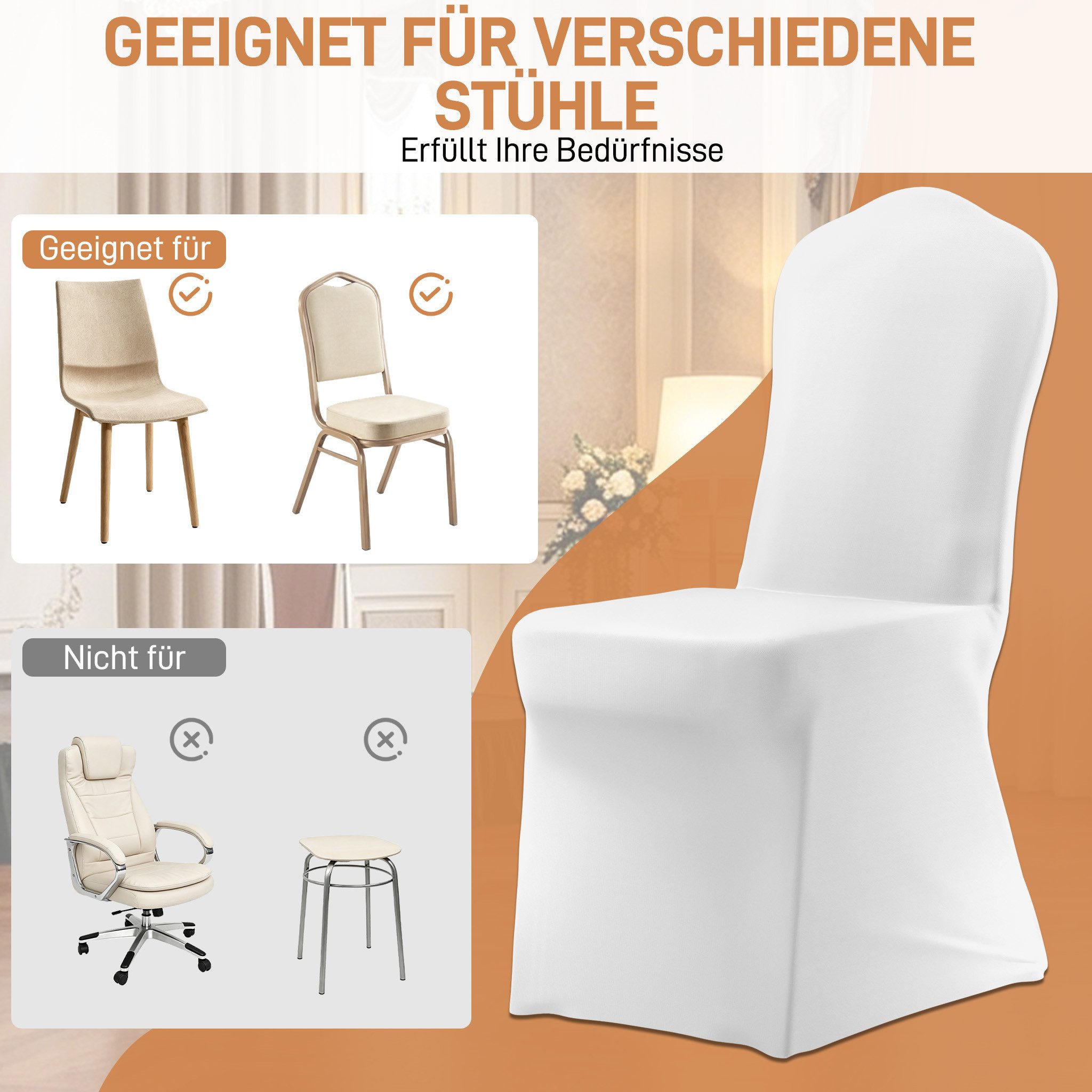 FIVMEN Stuhlhusse Stretch Stuhlhussen Universell Passform Modernes Design Weiß/Grau, Stuhlbezug für Hochzeit Taufe Geburtstagsfeier Dekoration – Bild 4 von 5