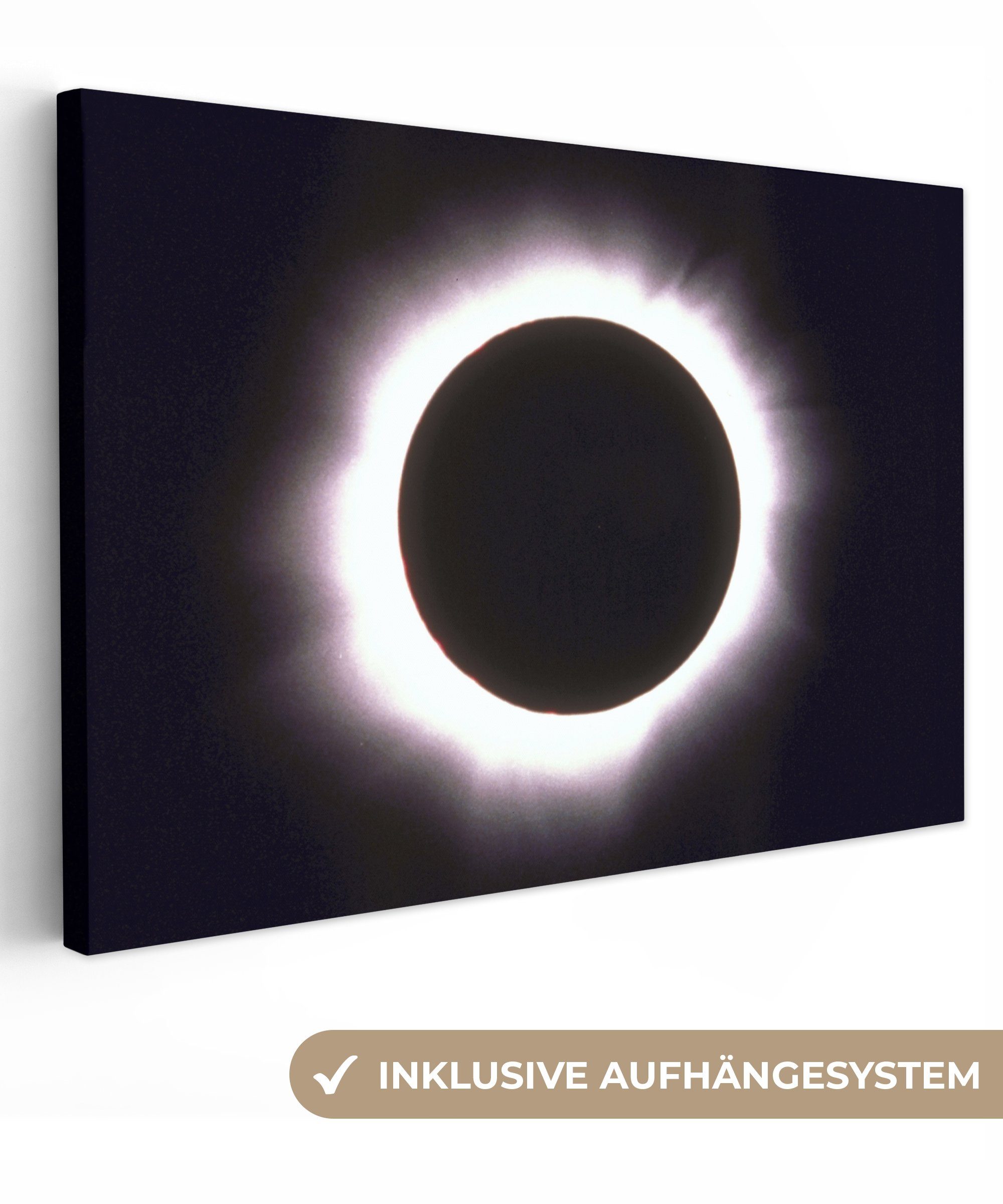 Leinwandbild Sonnenfinsternis, Wandbild Totale OneMillionCanvasses® Aufhängefertig, 30x20 cm (1 Wanddeko, Leinwandbilder, St),