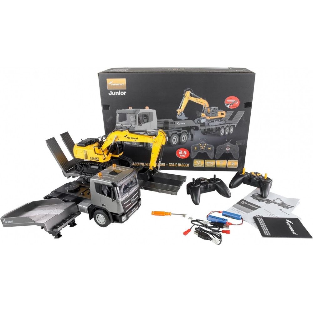RC-Bagger G836E/G041E - 2-in-1 Tieflader/Bagger-Set - weiß
