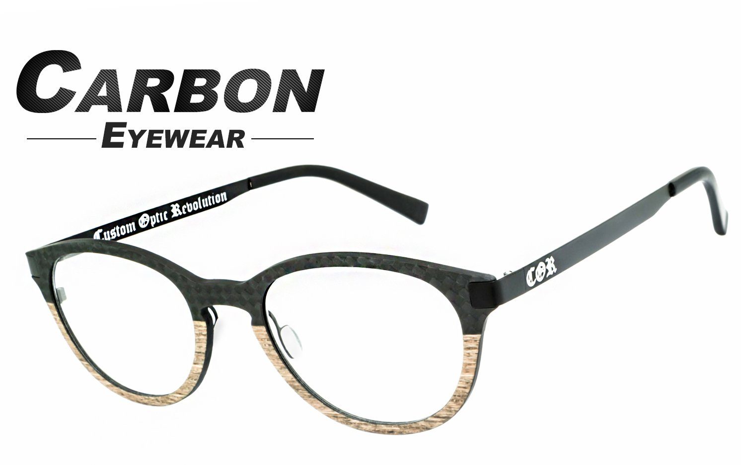 COR Brille COR069b, Carbon Brillengestell mit Holz-Look