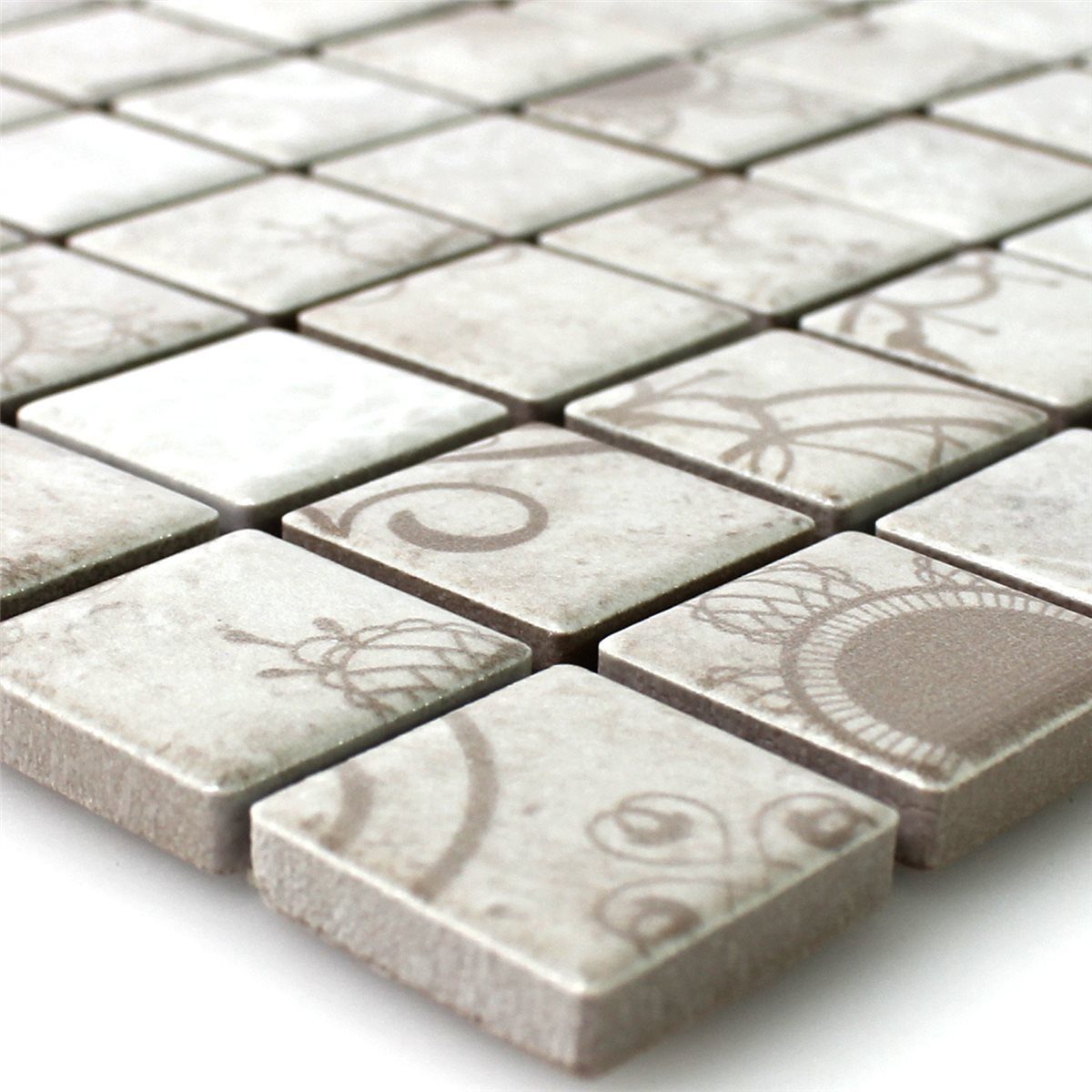 Mosafil Mosaikfliesen Keramik Mosaikfliesen Retrooptik Laceo Grau, Keramik 29.800x29.800, braun-grau, Verlegefertig auf ein Netz geklebt - Frostsicher - Wasserfest