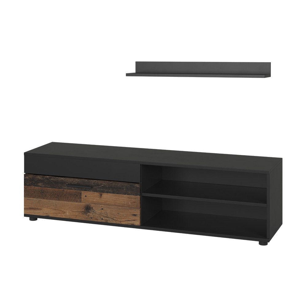 Vicco Wohnwand Berno, Schwarz/Oldstyle, mit 1 Klappe günstig online kaufen