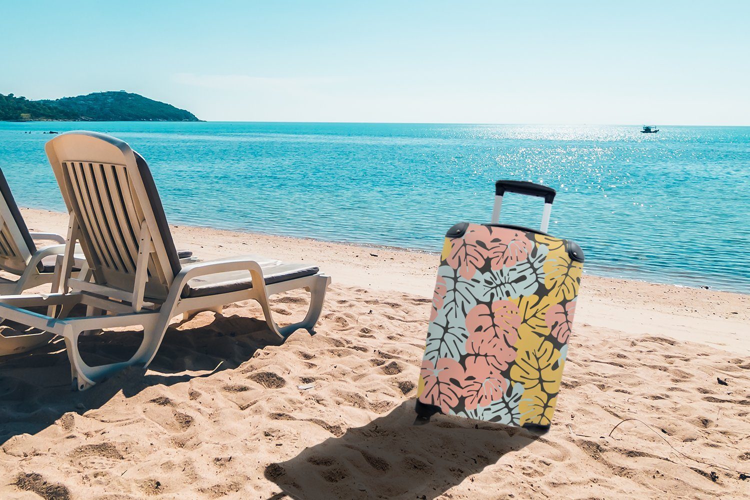 MuchoWow Monstera 4 Handgepäck - Reisetasche - Rollen, - Reisekoffer Handgepäckkoffer Ferien, Gestaltung mit für Hawaii Pastell, rollen, Trolley,