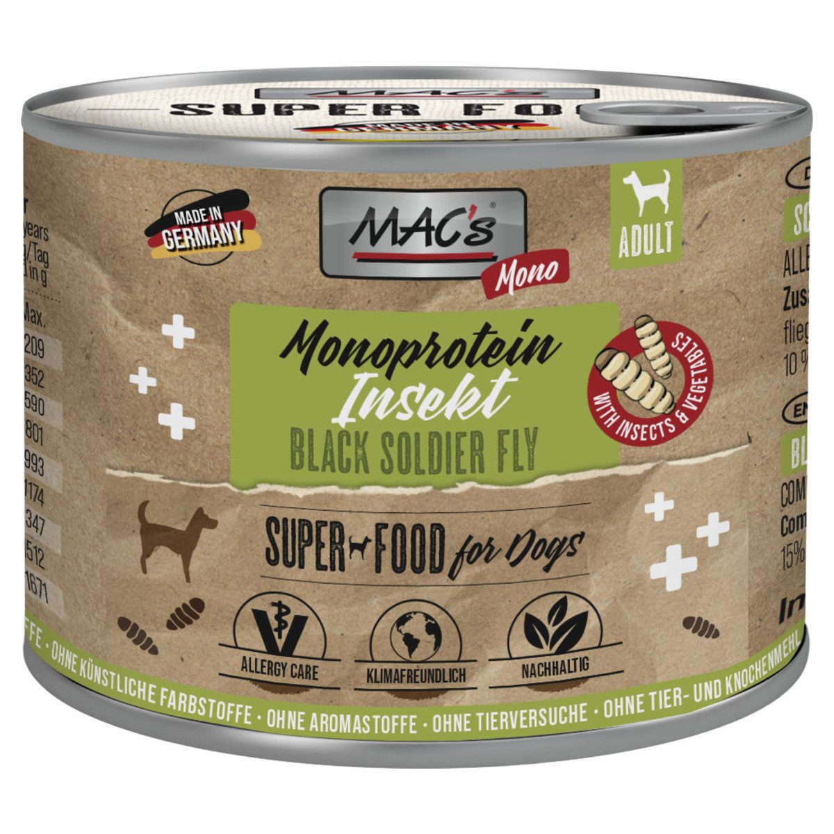 MAC'S Mono Insekten 180 g - 6 Stück, Nassfutter für: Hund