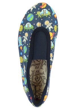 Beck Schläppchen Space mit Ristgummi Gymnastikschuh (Barfußschuhe, für schmale Füße und kleine Kinder besonders geeignet, ab Gr. 18/19 verfügbar) atmungsaktive Baumwolle, rutschfeste Gummi-Laufsohle