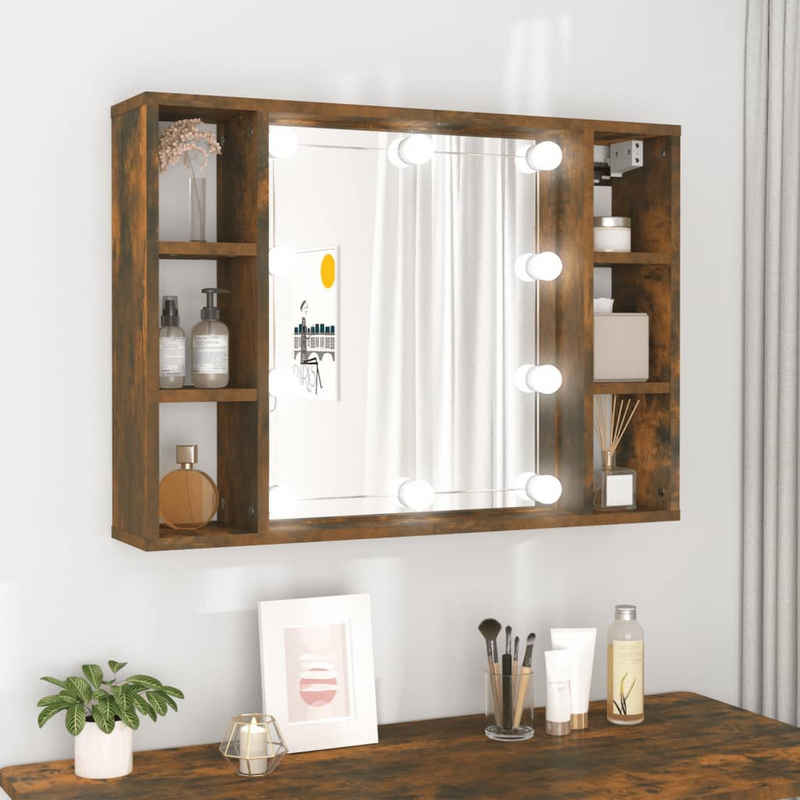 vidaXL Badezimmerspiegelschrank Spiegelschrank mit LED Räuchereiche 76x15x55 cm (1-St)