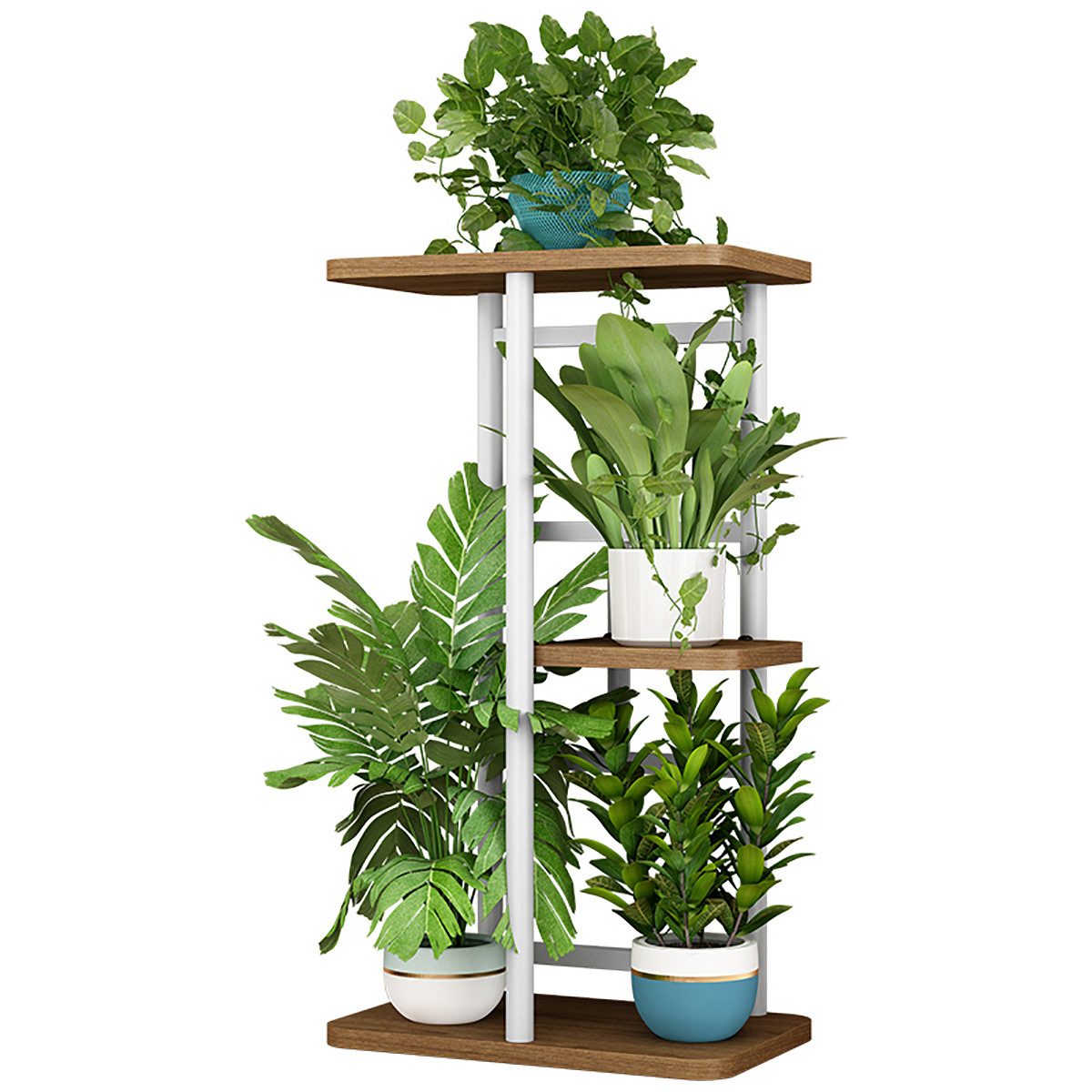 GarveeMore Blumenständer Neu Pflanzenständer Metall Blumenregal mit hölzern günstig online kaufen